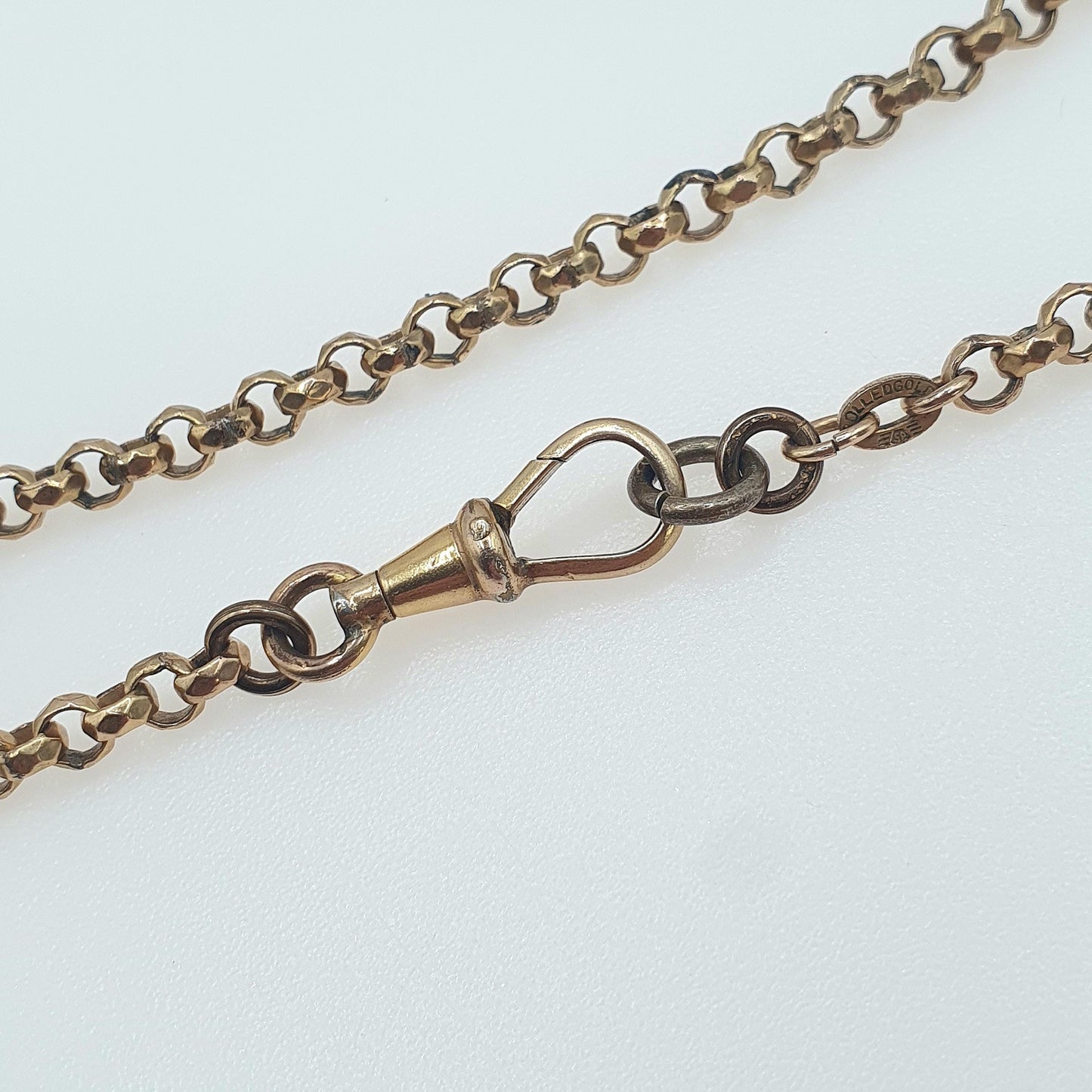 Antique Rolled Gold Belcher Link T Bar Necklace Dog Clip Albert Chain Pocket Watch Gold Filled Vintage Jewellery 44cm 16.99g