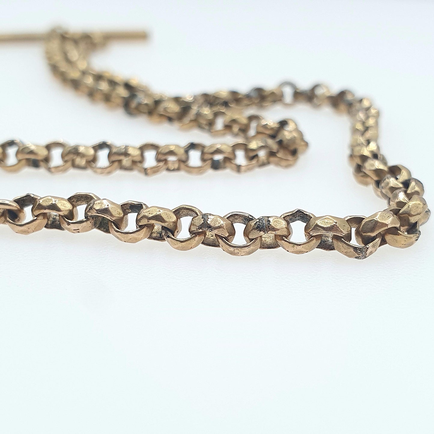 Antique Rolled Gold Belcher Link T Bar Necklace Dog Clip Albert Chain Pocket Watch Gold Filled Vintage Jewellery 44cm 16.99g