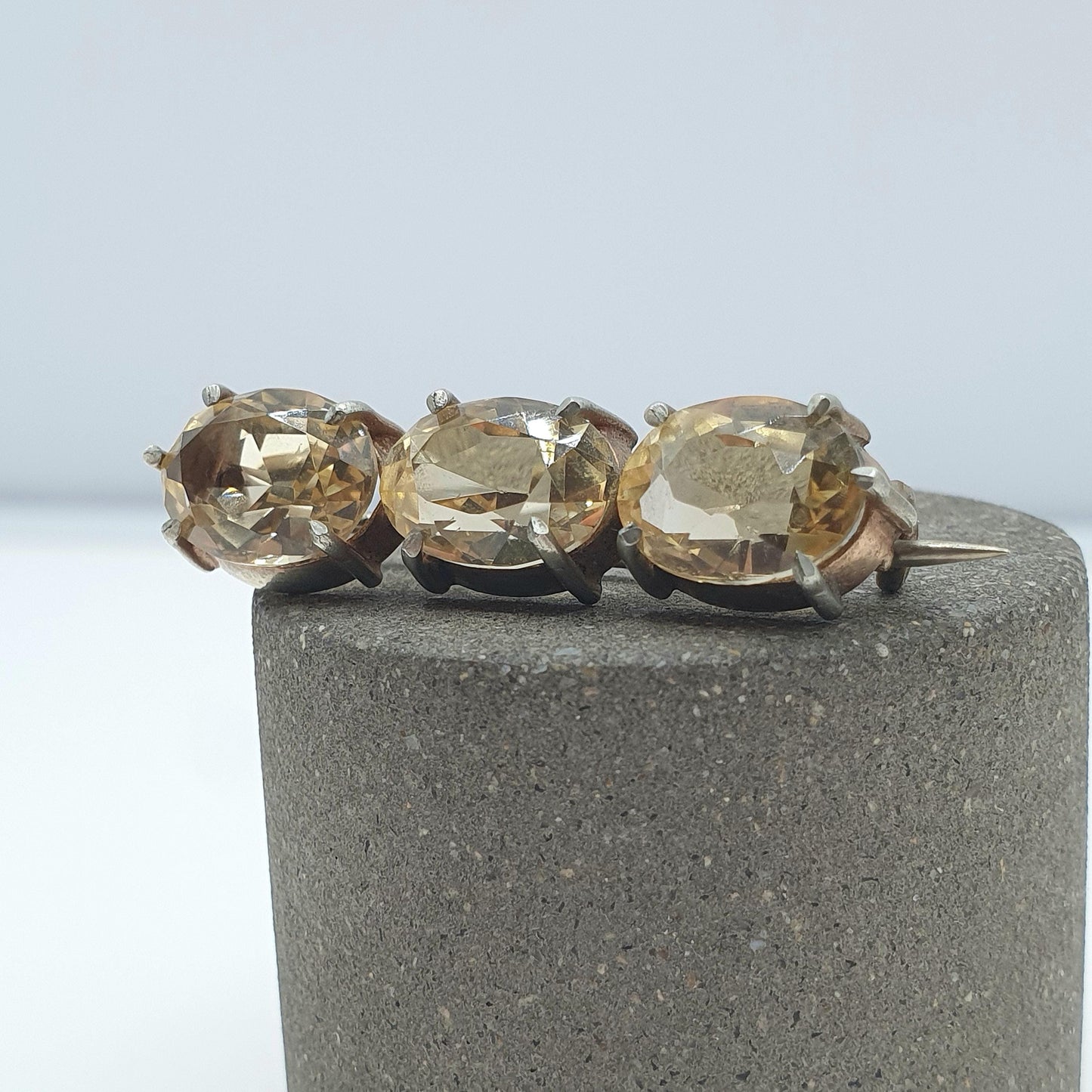 Antique Natural Citrine Brooch Oval Cut Trilogy Genuine Gemstone Base Metal Vintage Womens Jewelry Jewellery