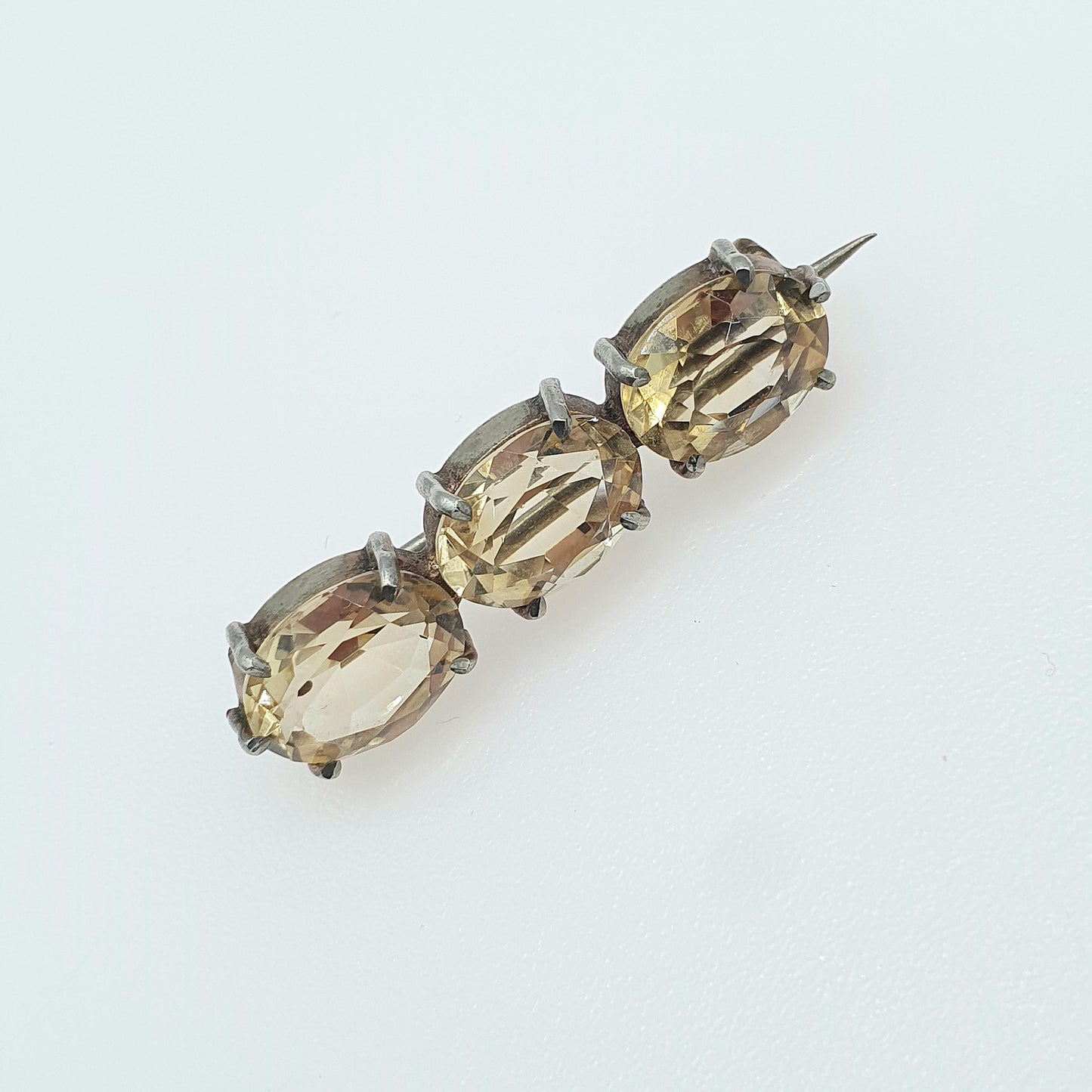 Antique Natural Citrine Brooch Oval Cut Trilogy Genuine Gemstone Base Metal Vintage Womens Jewelry Jewellery