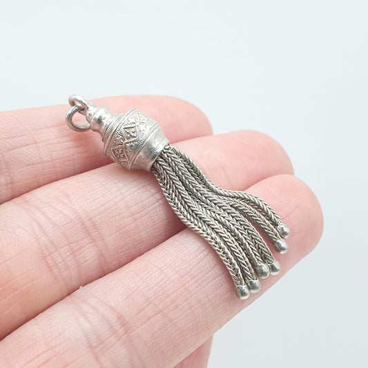 Antique Victorian Solid Silver Tassel Fob Pendant Albertina Chain Charm Foxtail Mens Womens Jewellery Jewelry