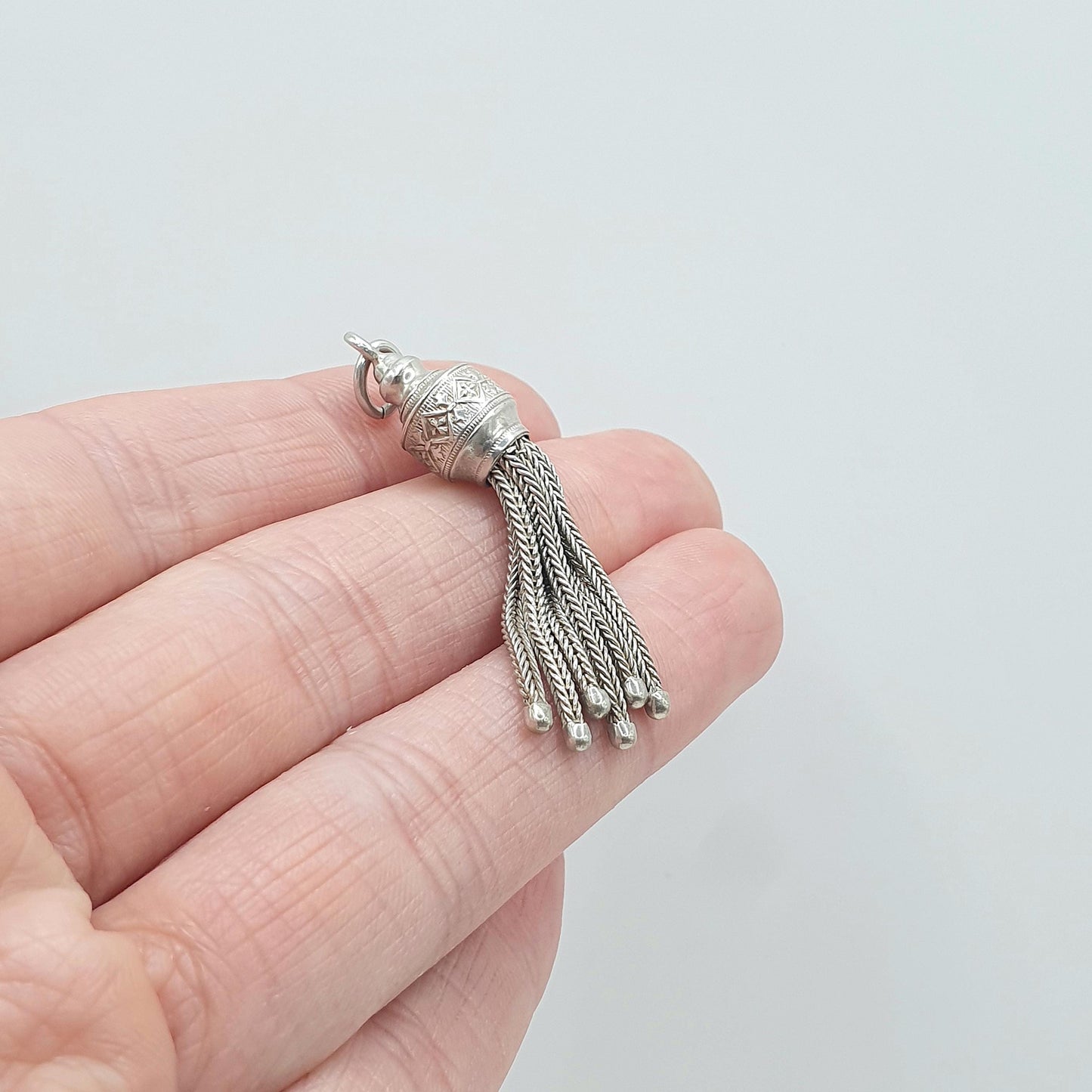 Antique Victorian Solid Silver Tassel Fob Pendant Albertina Chain Charm Foxtail Mens Womens Jewellery Jewelry