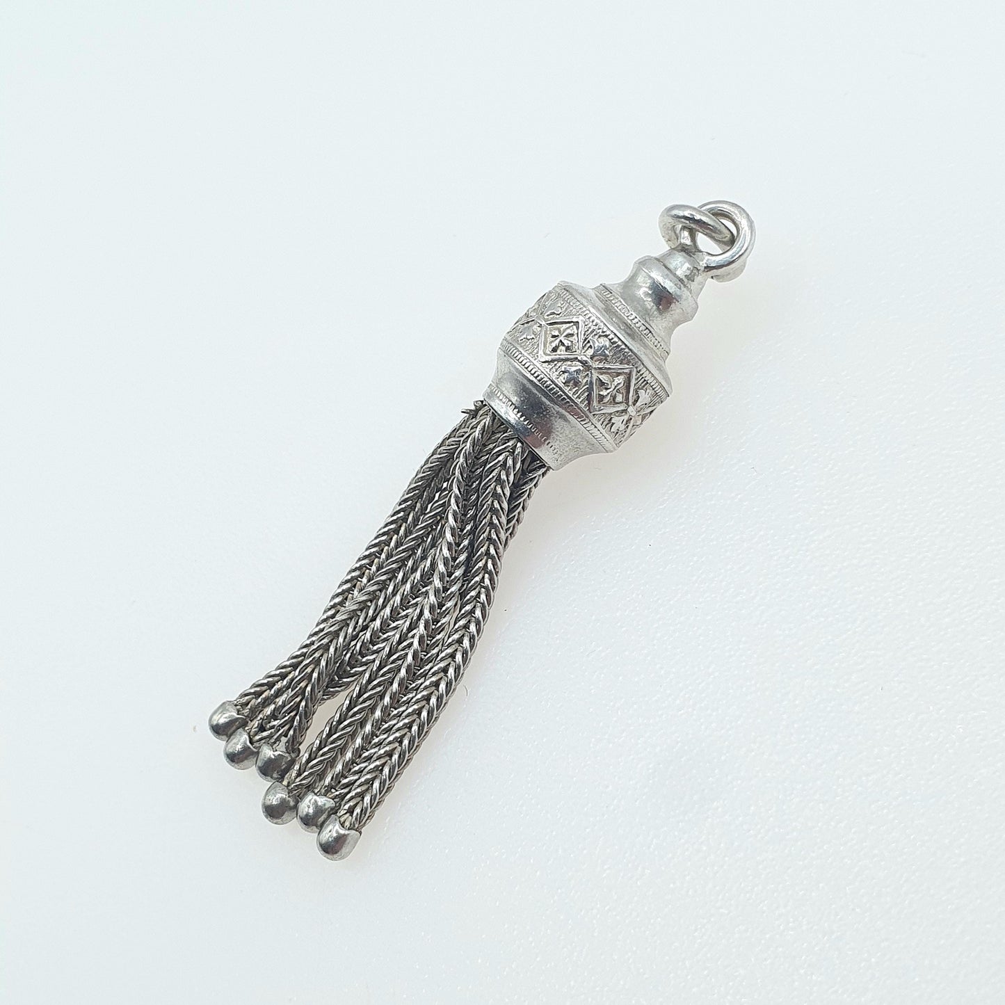 Antique Victorian Solid Silver Tassel Fob Pendant Albertina Chain Charm Foxtail Mens Womens Jewellery Jewelry