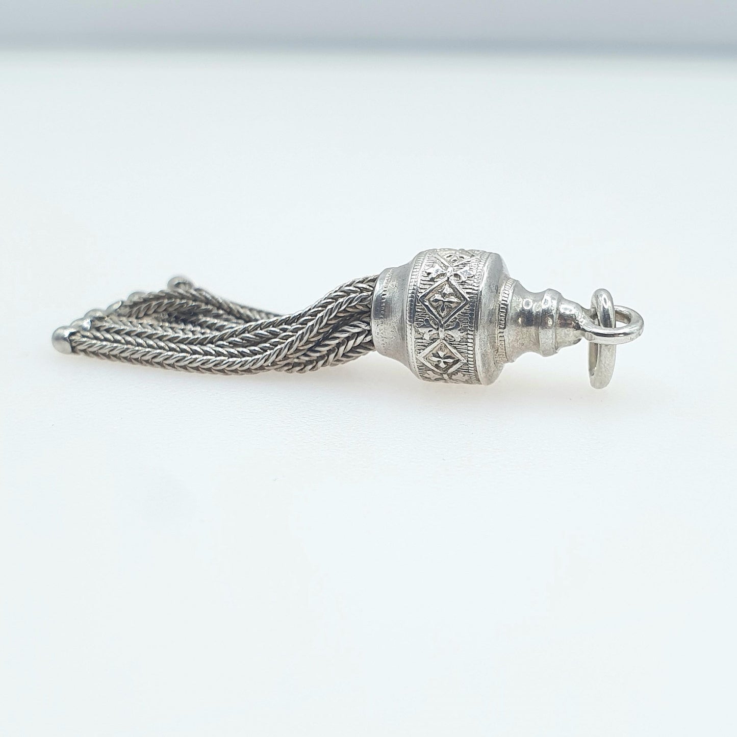 Antique Victorian Solid Silver Tassel Fob Pendant Albertina Chain Charm Foxtail Mens Womens Jewellery Jewelry