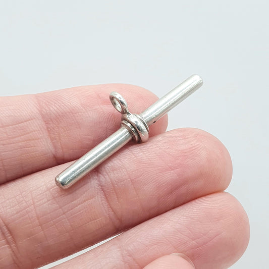 Antique Victorian Solid Silver T Bar Pendant Charm Necklace Unisex Mens Womens Jewelry Jewellery Albert Chain