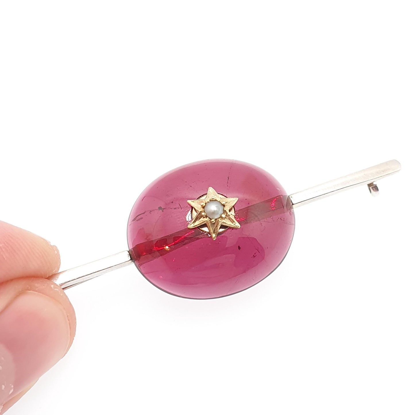 Antique Victorian Solid Silver Domed Garnet Brooch 9ct Gold Star Seed Pearl Genuine Gemstone Vintage Jewelry Jewellery