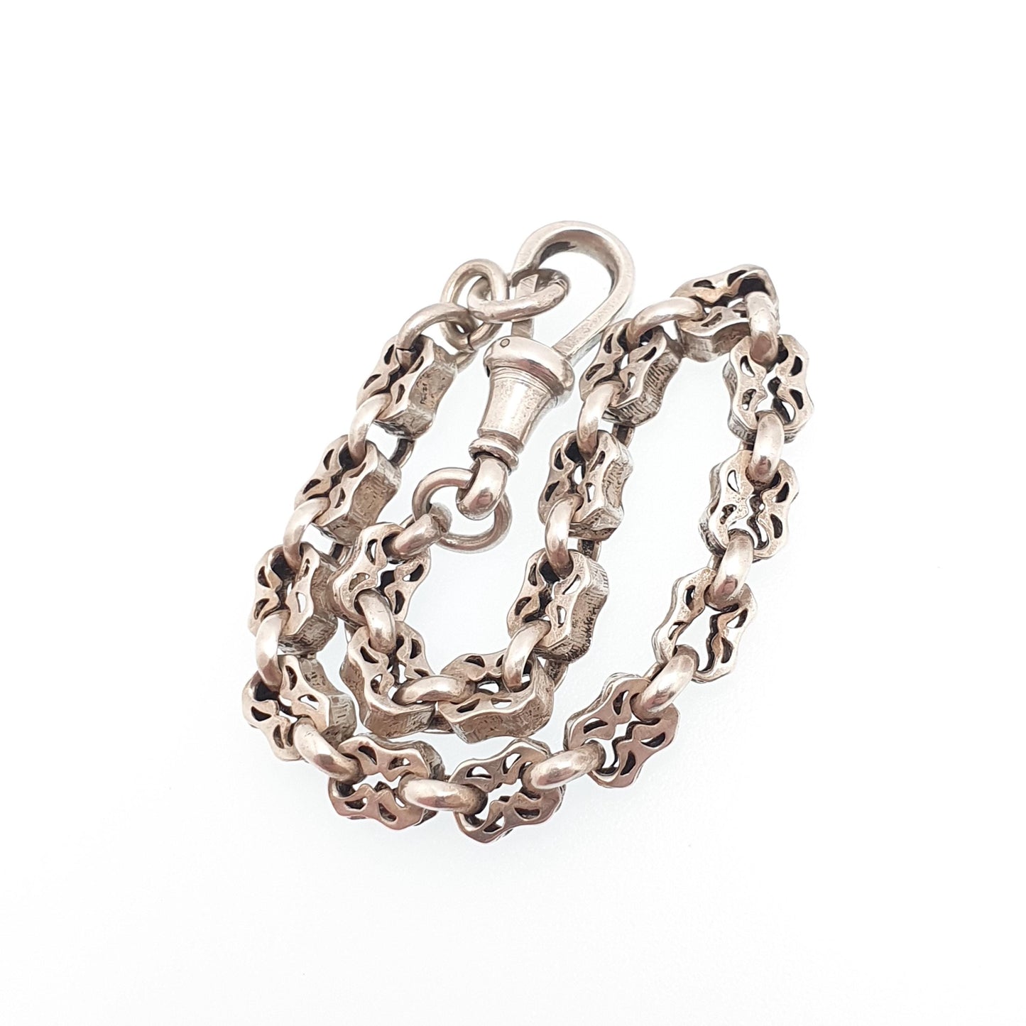 Antique Sterling Silver Victorian Bracelet Fancy Link Stars and Bars Style Dog Clip 8.50g 18cm Vintage Womens Jewelry