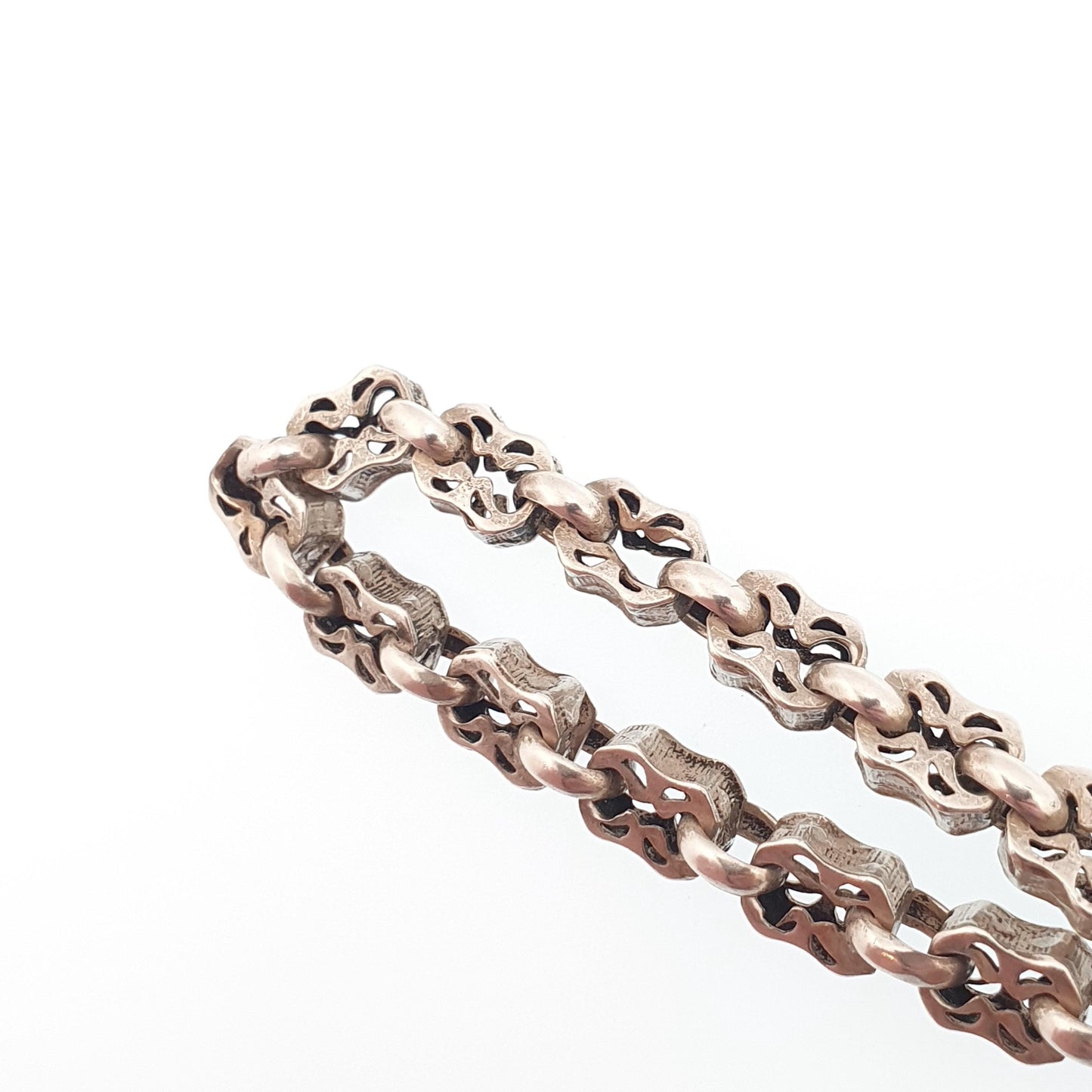 Antique Sterling Silver Victorian Bracelet Fancy Link Stars and Bars Style Dog Clip 8.50g 18cm Vintage Womens Jewelry