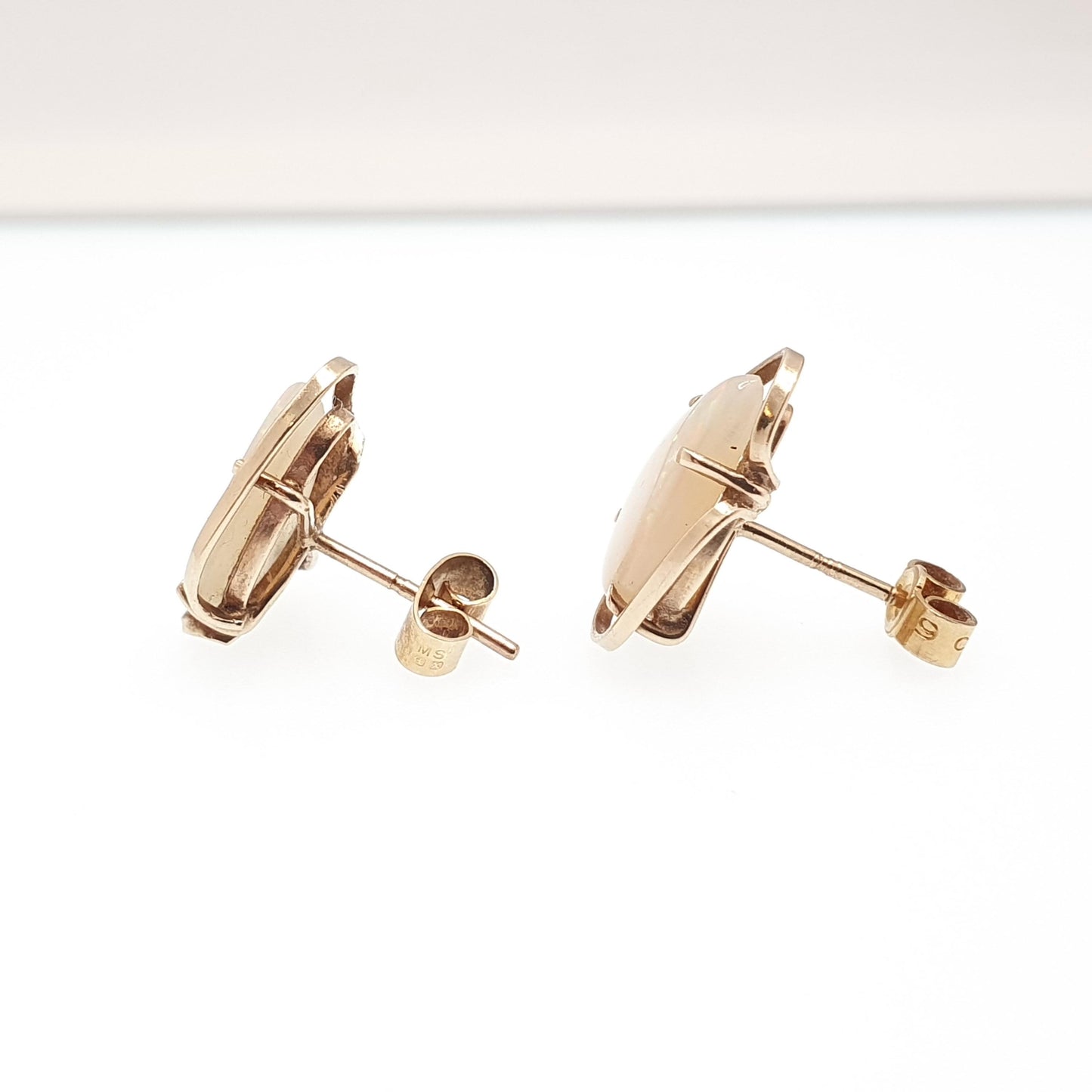 Vintage 9ct Gold Opal Earrings Large Stud Pear Cut Solid 9k 9kt Retro Womens Jewelry Jewellery
