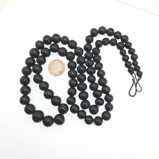 Antique Victorian Whitby Jet Round Bead Necklace Very Long 99cm 38" Graduating Genuine Mourning Vintage