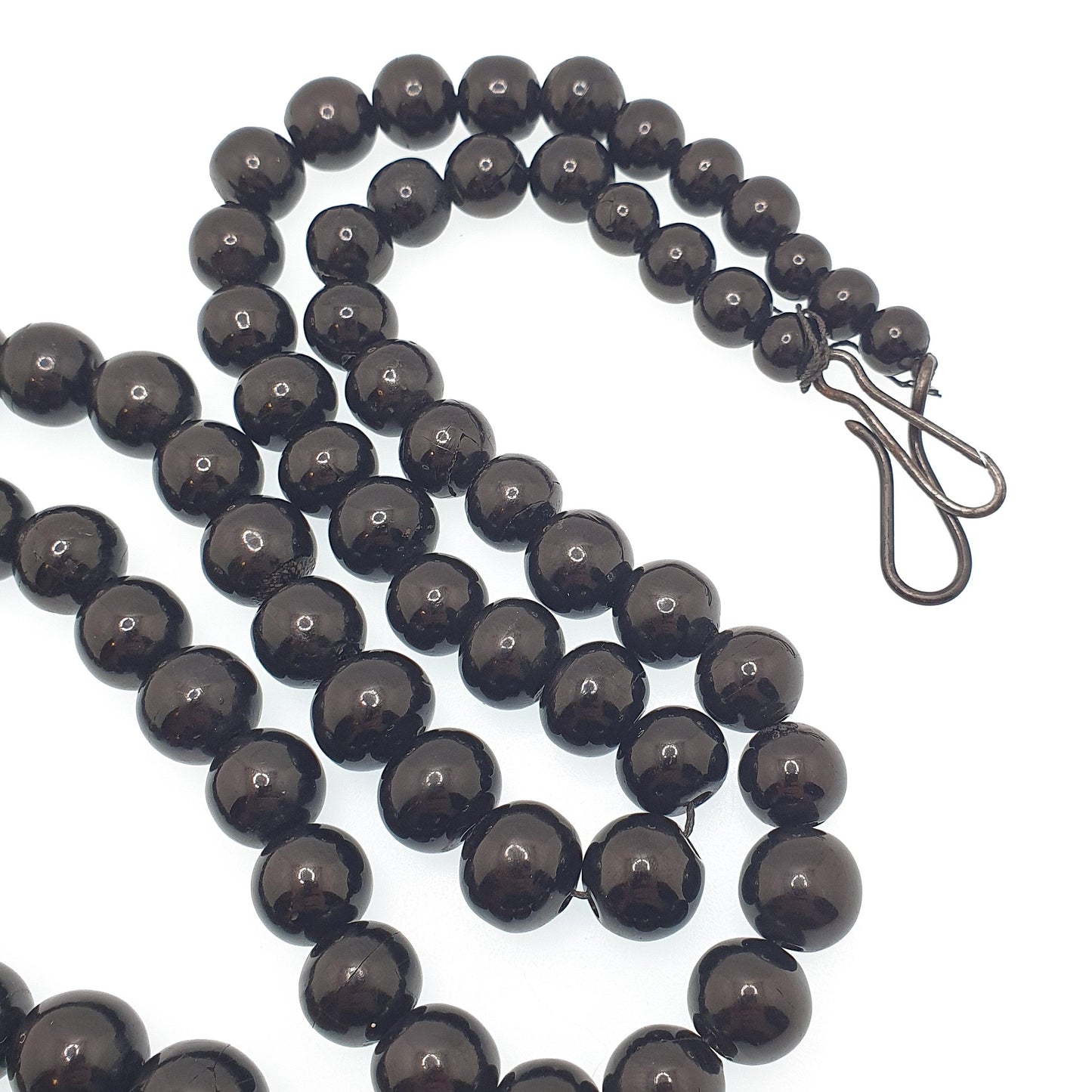 Antique Victorian Whitby Jet Round Bead Necklace Very Long 99cm 38" Graduating Genuine Mourning Vintage
