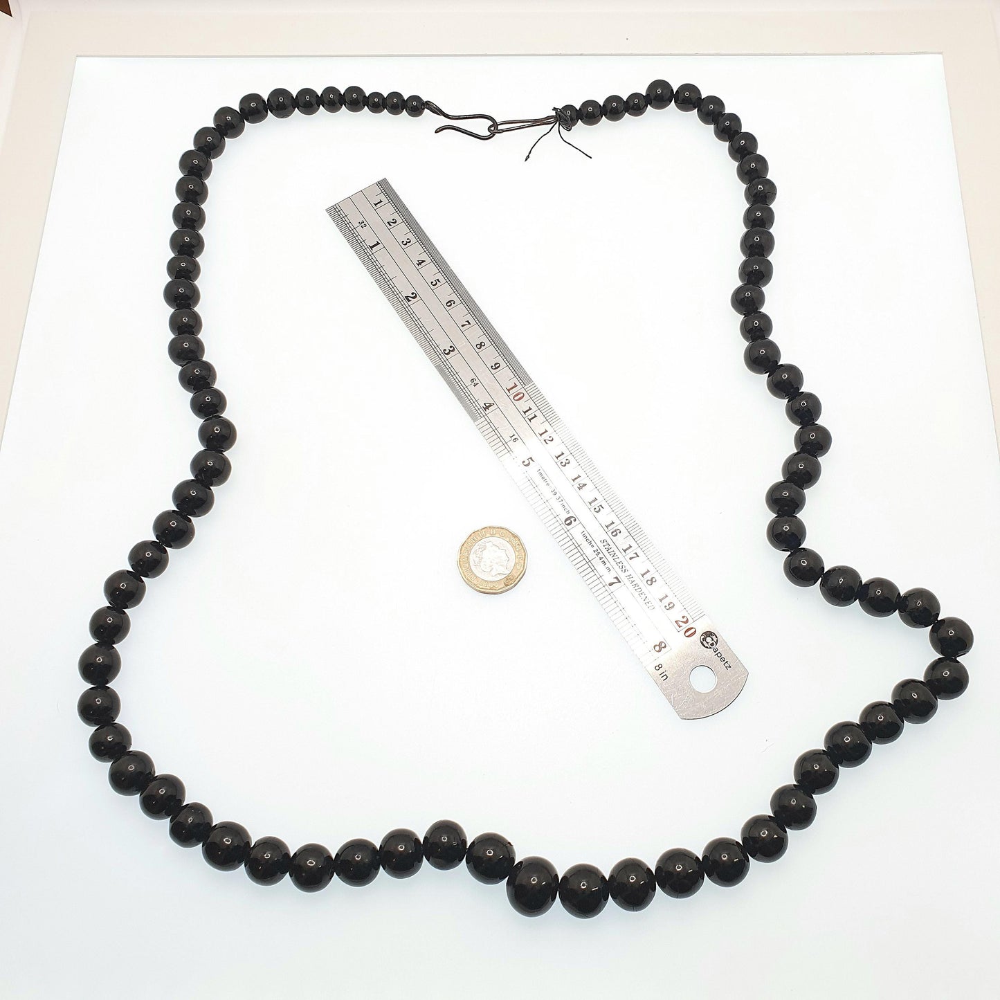 Antique Victorian Whitby Jet Round Bead Necklace Very Long 99cm 38" Graduating Genuine Mourning Vintage