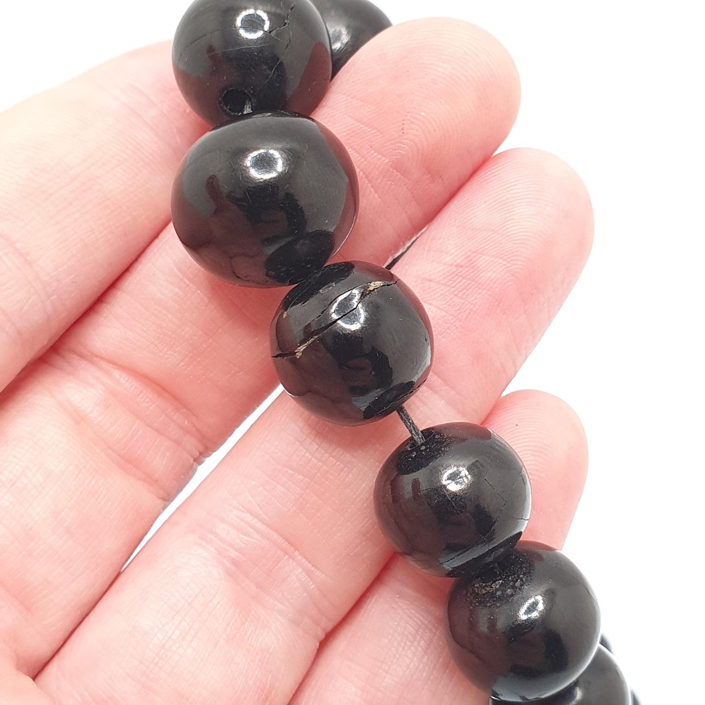 Antique Victorian Whitby Jet Round Bead Necklace Very Long 99cm 38" Graduating Genuine Mourning Vintage