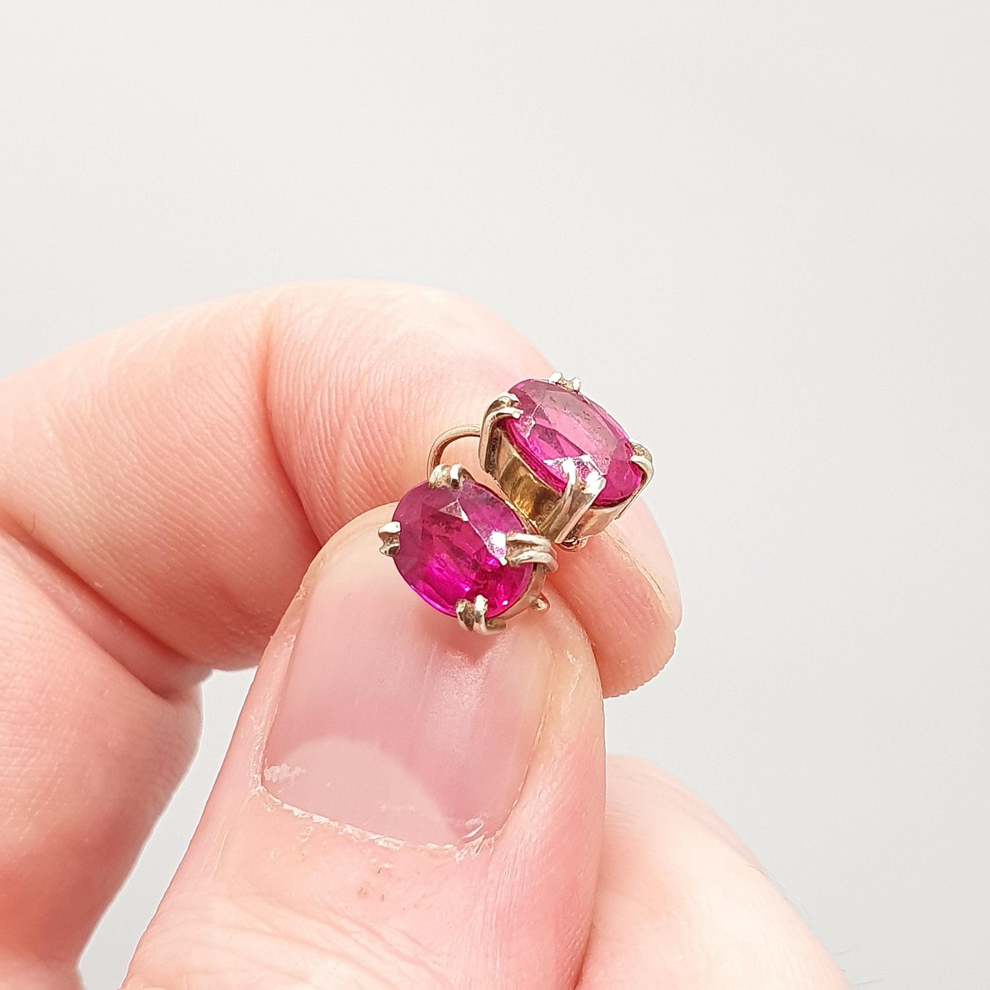 Antique 9ct Gold Ruby Earrings Art Deco Hook Solid 9k 9kt Oval Cut Solitaire Hook Vintage