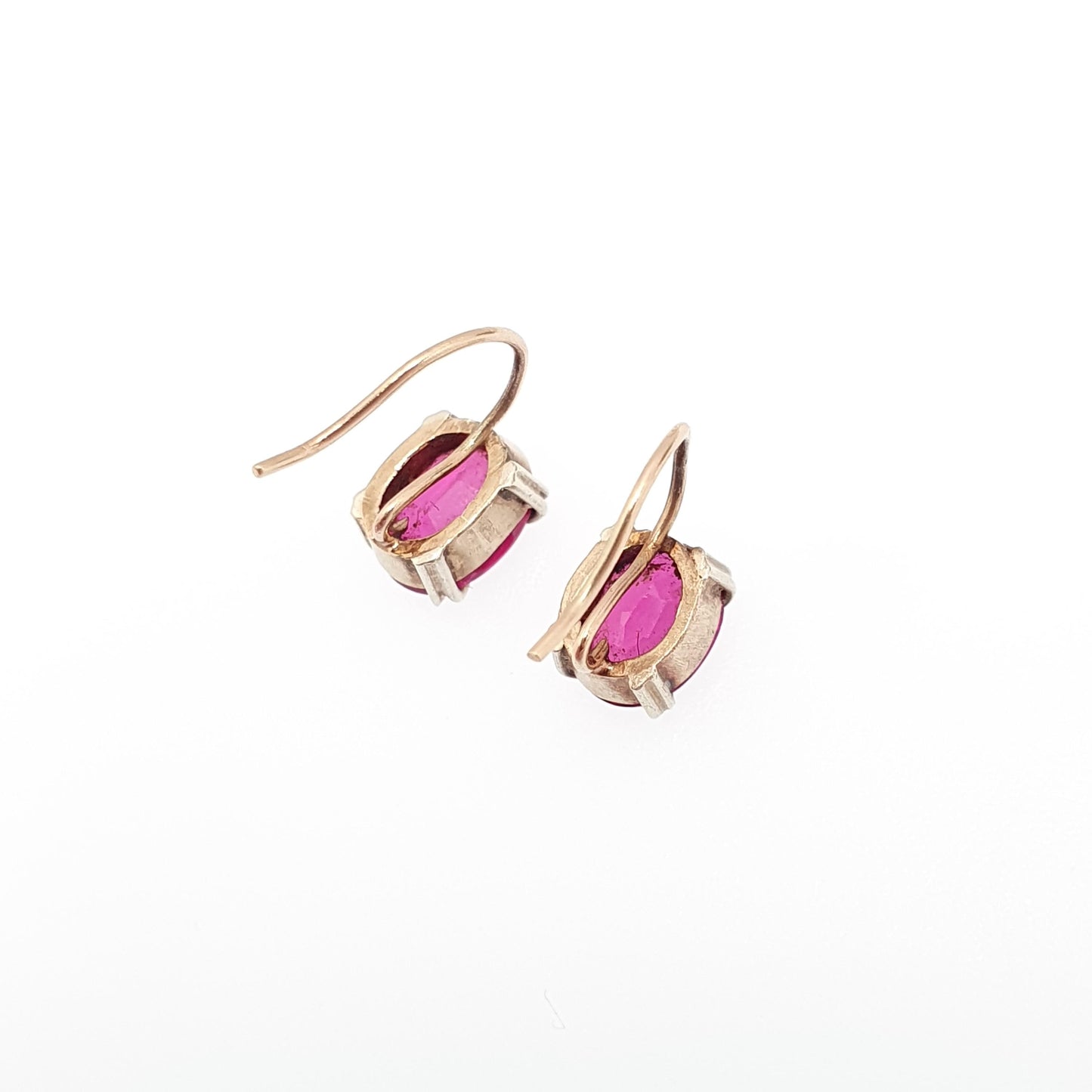 Antique 9ct Gold Ruby Earrings Art Deco Hook Solid 9k 9kt Oval Cut Solitaire Hook Vintage