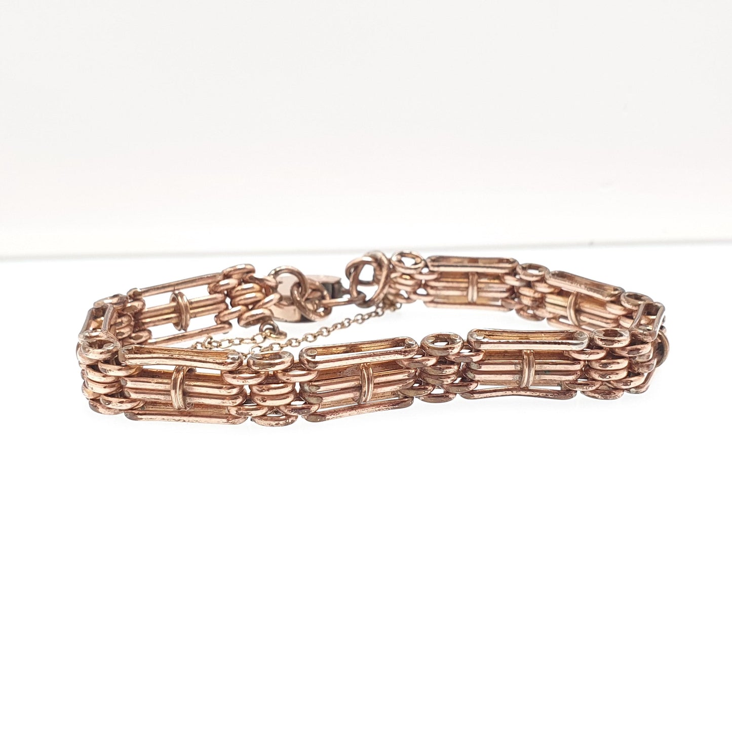 Antique Rose Rolled Gold Gate Link Link Bracelet Padlock Clasp Lock Gold Filled 18.5cm 20.98g Vintage
