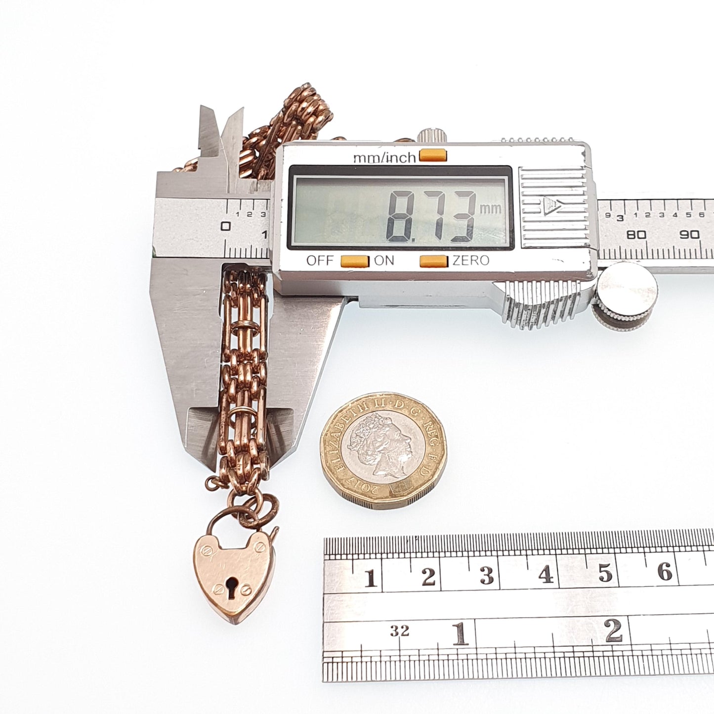 Antique Rose Rolled Gold Gate Link Link Bracelet Padlock Clasp Lock Gold Filled 18.5cm 20.98g Vintage