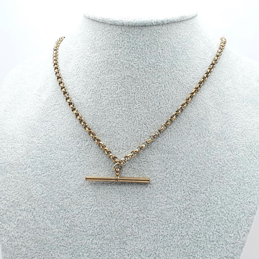 Antique Rolled Gold Belcher Link T Bar Necklace Dog Clip Albert Chain Pocket Watch Gold Filled Vintage Jewellery 44cm 16.99g