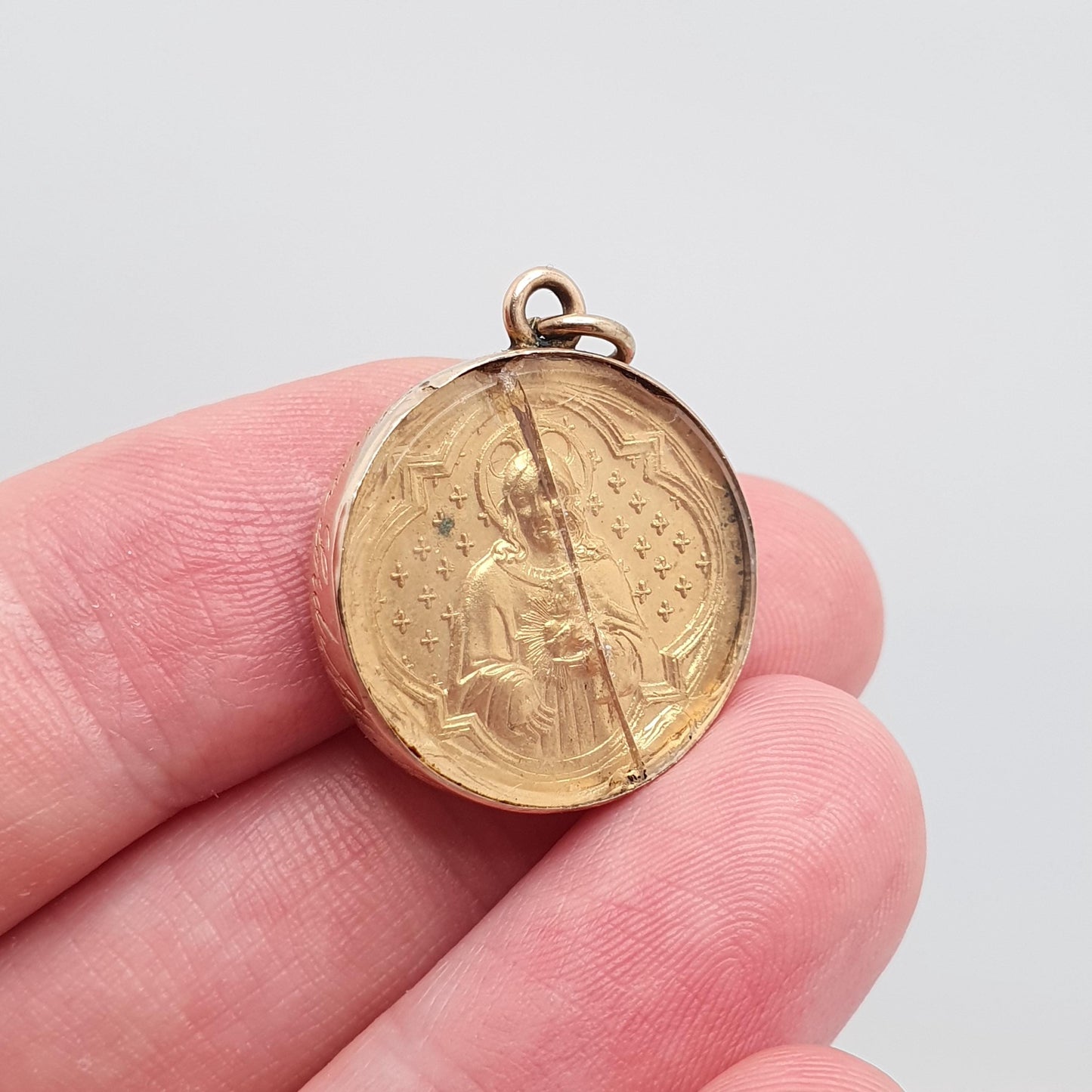 Antique 15ct Gold Religious Medal Coin Locket 1877 Lord Abbott Alcock Pendant Necklace Christian Monk Vintage Jewelry Jewellery