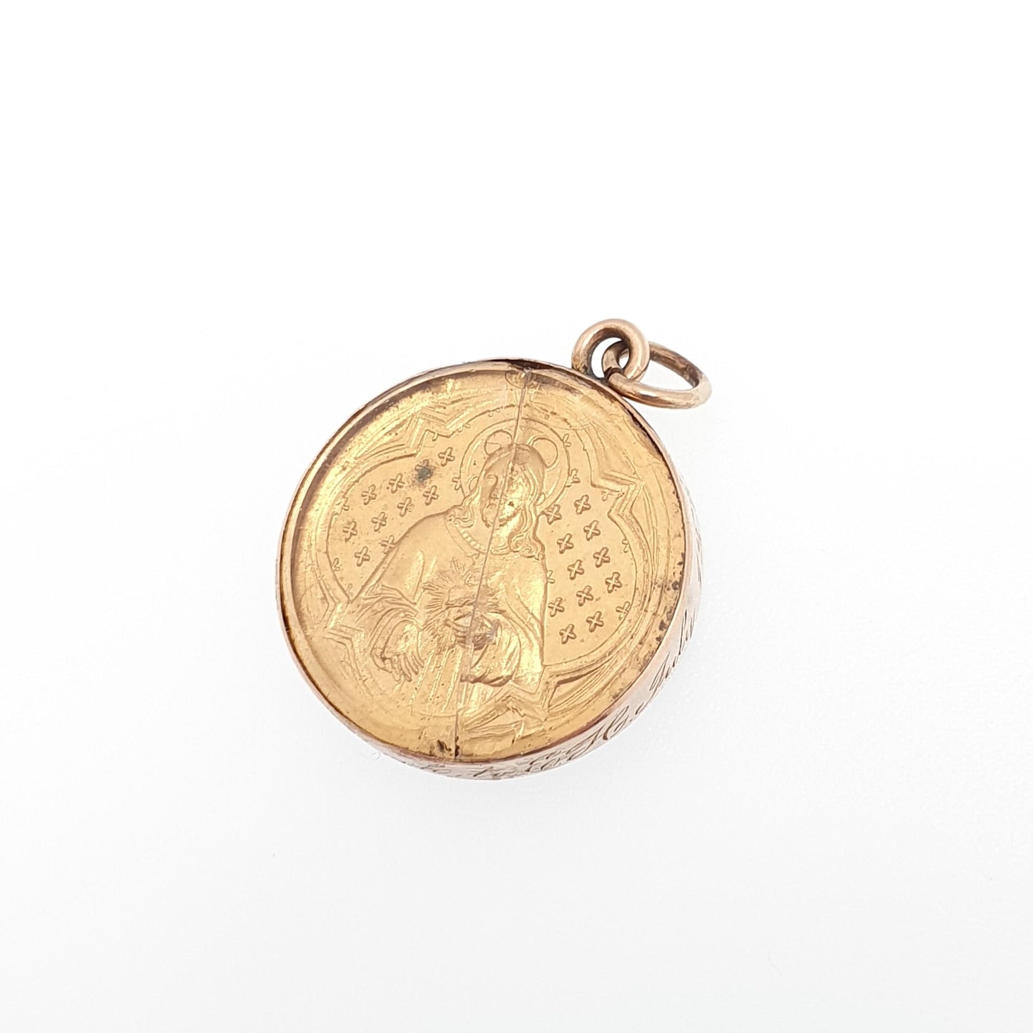 Antique 15ct Gold Religious Medal Coin Locket 1877 Lord Abbott Alcock Pendant Necklace Christian Monk Vintage Jewelry Jewellery