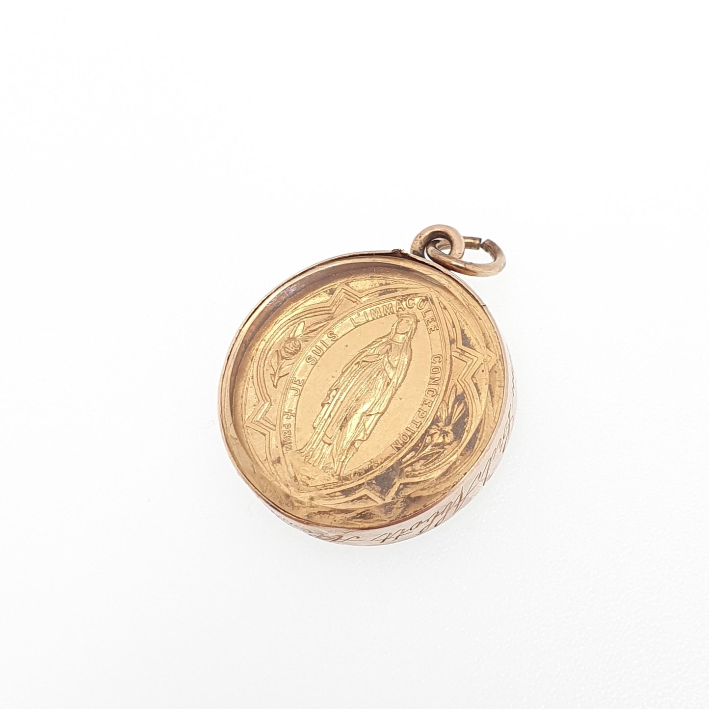 Antique 15ct Gold Religious Medal Coin Locket 1877 Lord Abbott Alcock Pendant Necklace Christian Monk Vintage Jewelry Jewellery