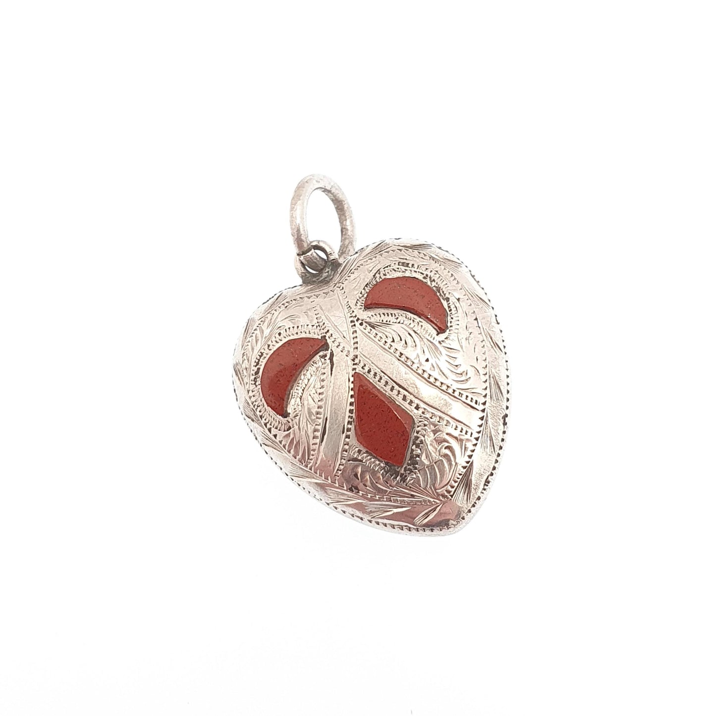 Antique Sterling Silver Scottish Heart Pendant Red Jasper Necklace Victorian Vintage Jewellery Jewelry