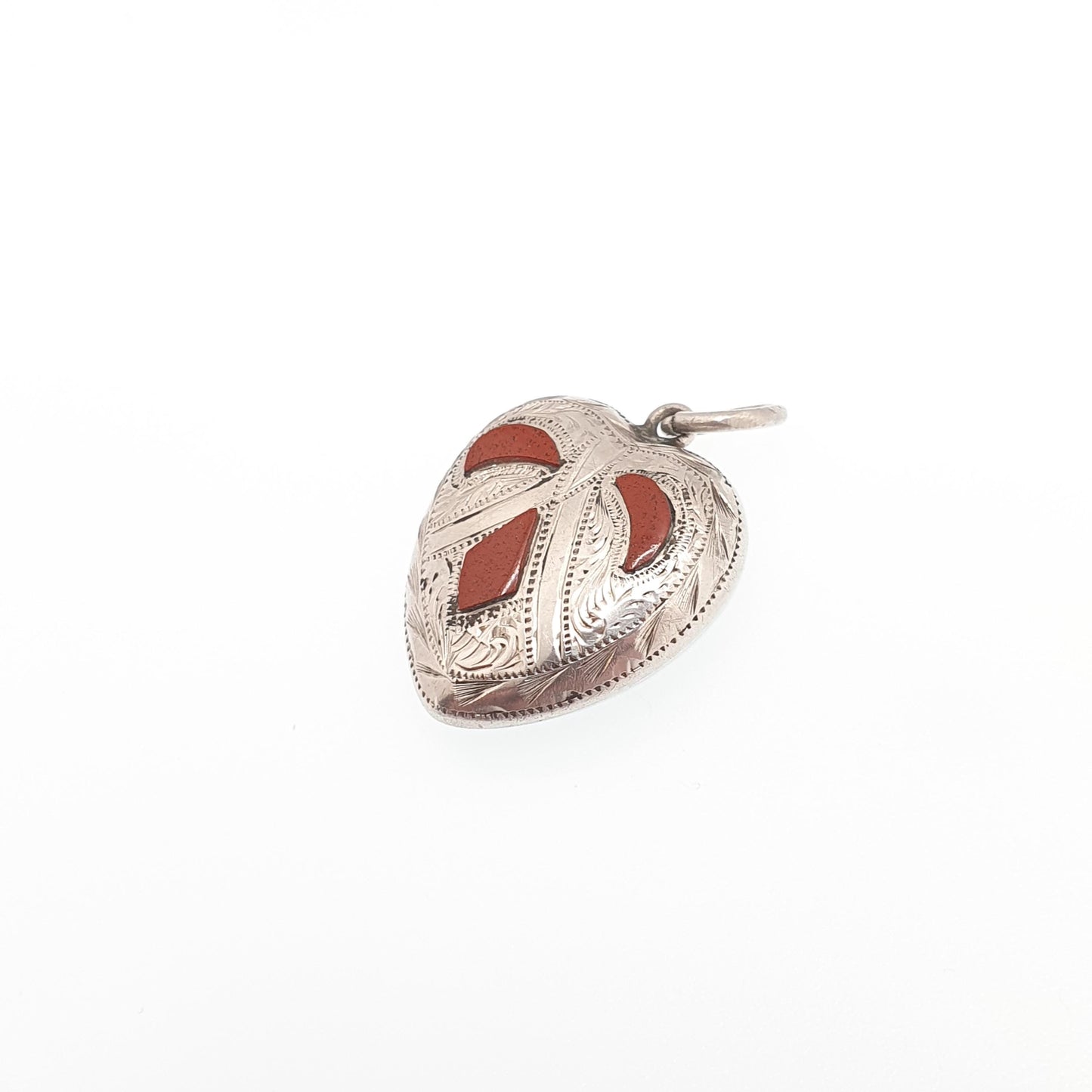 Antique Sterling Silver Scottish Heart Pendant Red Jasper Necklace Victorian Vintage Jewellery Jewelry