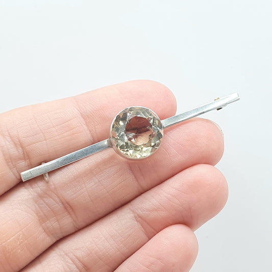 Antique Solid Silver Natural Citrine Brooch Bar Pin Large Round Cut Orange Quartz Vintage Ladies Womens Jewelry Jewellery