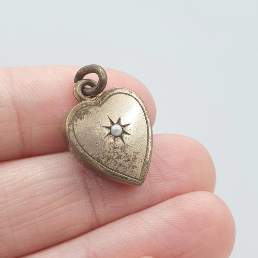 Antique Victorian Rolled Gold Seed Pearl Puffer Heart Pendant Charm Gold Filled Womens Jewelry Vintage Jewellery