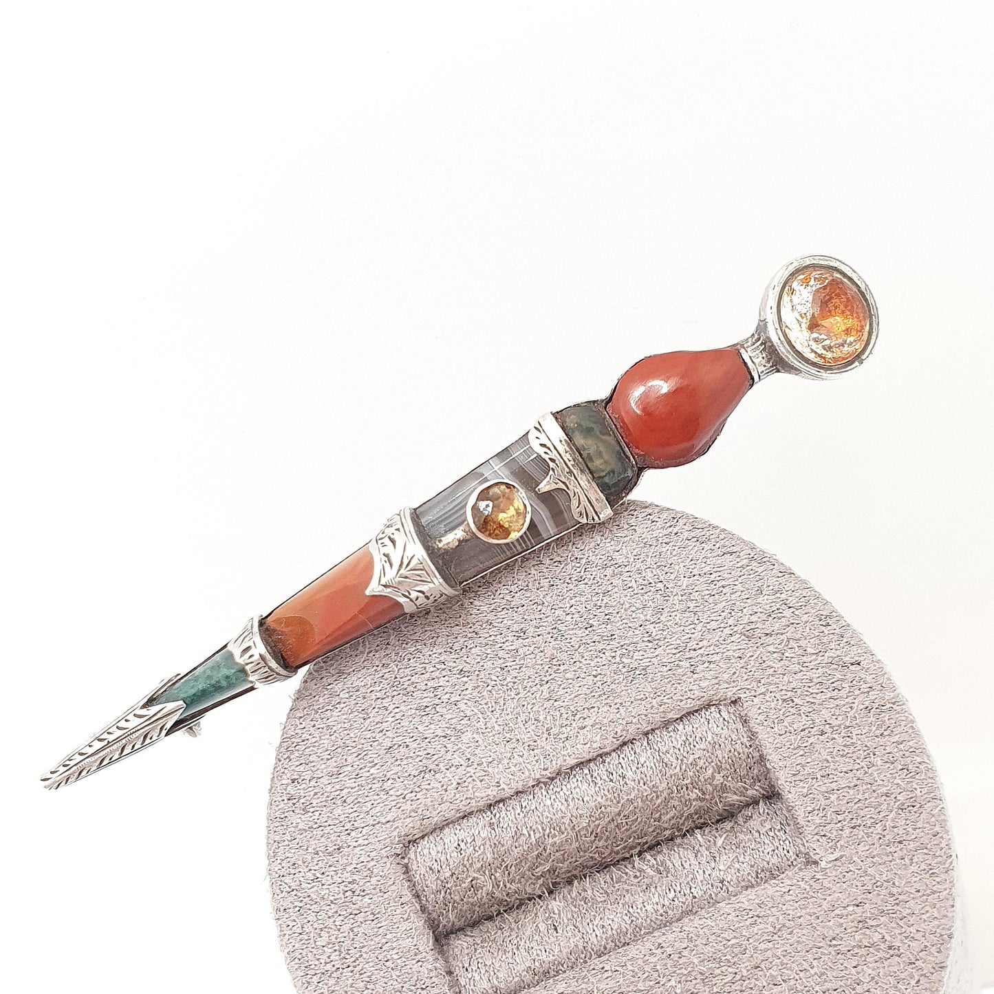 Antique Victorian Sterling Silver Scottish Dirk Brooch Pin Citrine Large Big Japser Agate Bloodstone Cairngorm Vintage Jewelry Jewellery