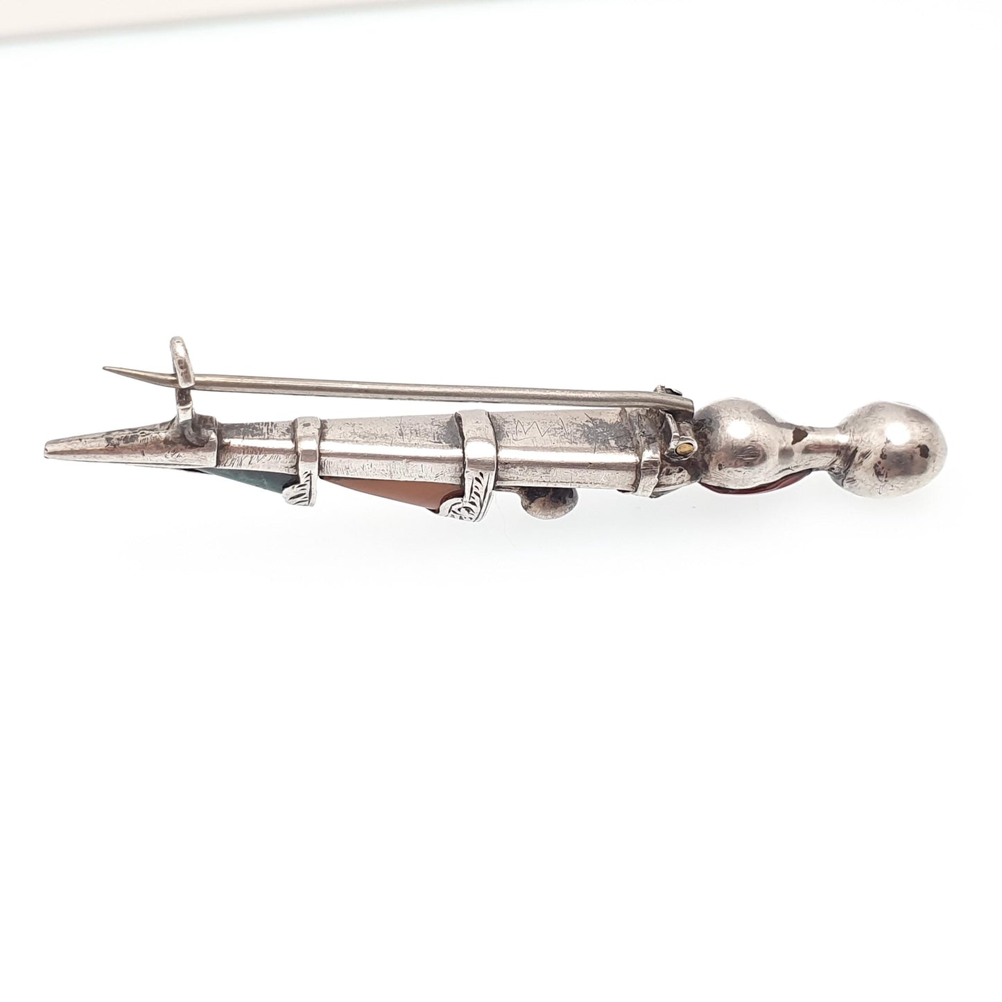 Antique Victorian Sterling Silver Scottish Dirk Brooch Pin Citrine Large Big Japser Agate Bloodstone Cairngorm Vintage Jewelry Jewellery