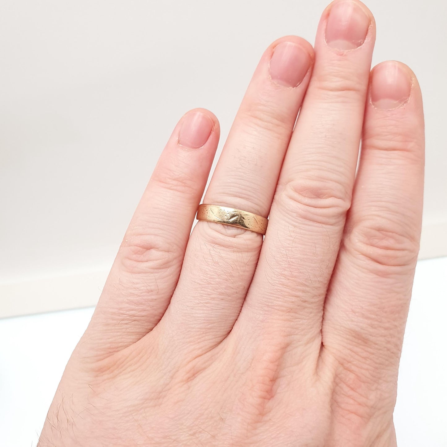 Vintage 9ct 9kt Gold Band Ring Wedding Engraved Solid 9k Stacking Stacker Mens Womens Jewelry Jewellery