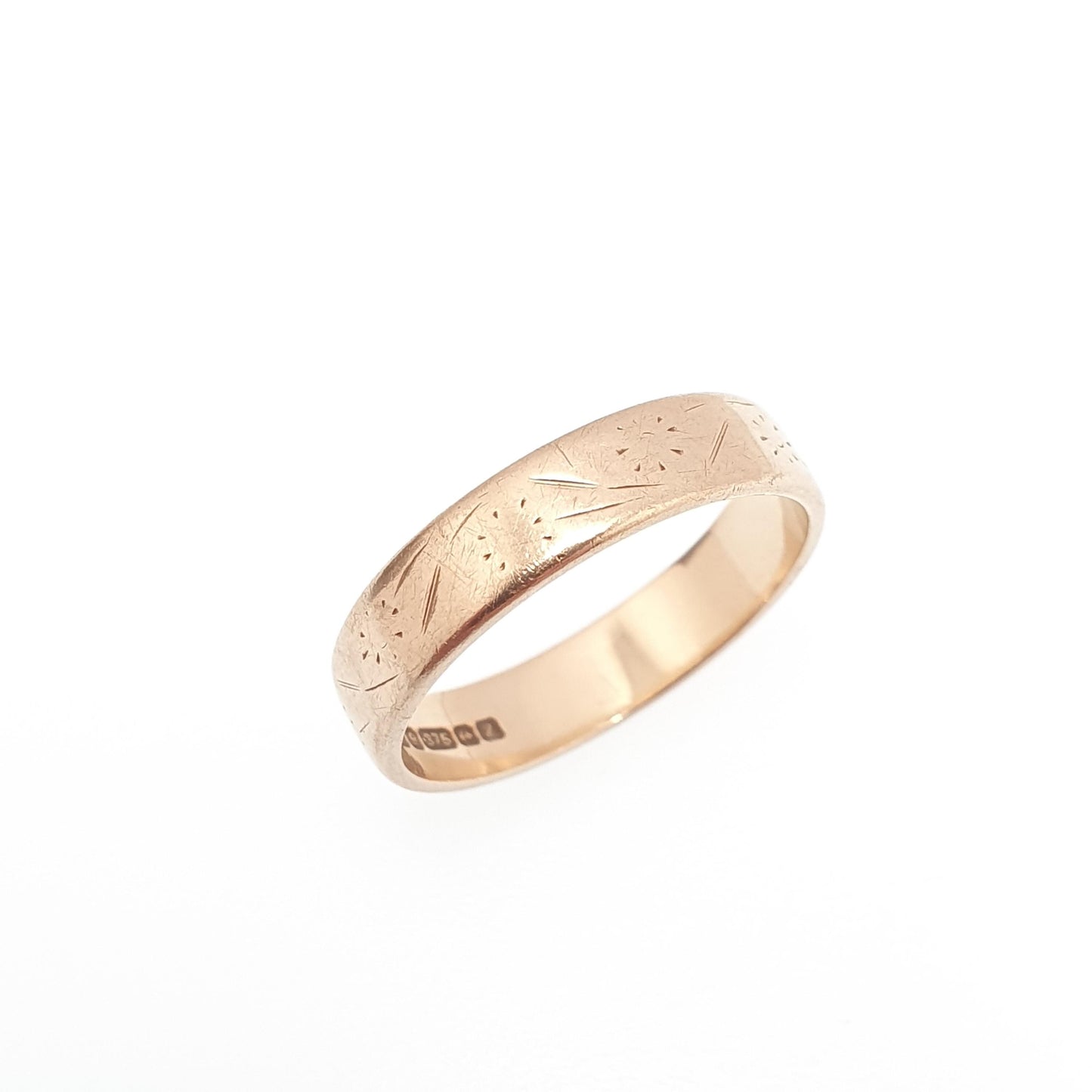 Vintage 9ct 9kt Gold Band Ring Wedding Engraved Solid 9k Stacking Stacker Mens Womens Jewelry Jewellery