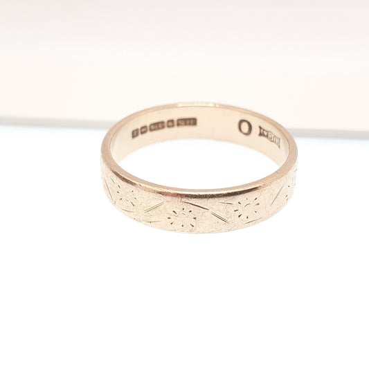 Vintage 9ct 9kt Gold Band Ring Wedding Engraved Solid 9k Stacking Stacker Mens Womens Jewelry Jewellery