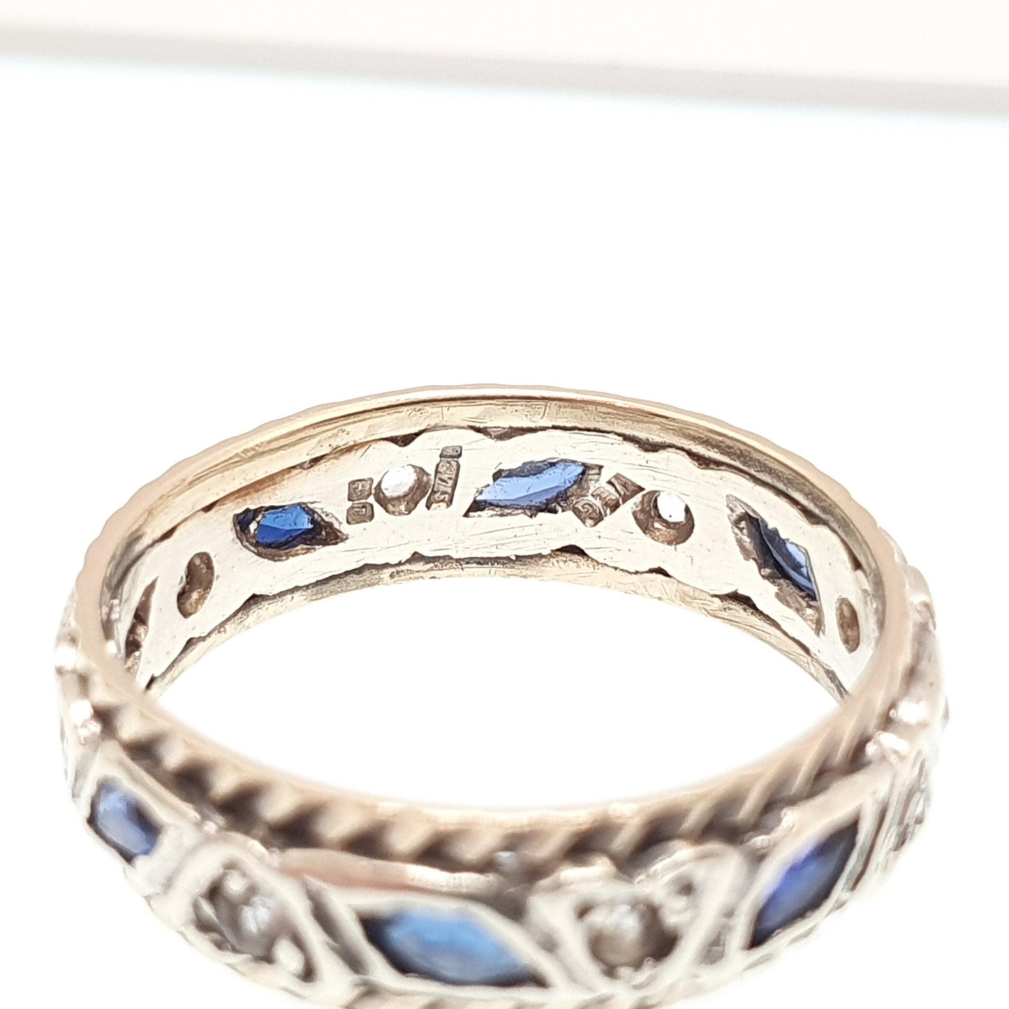 Vintage 9ct Gold Sapphire Eternity Ring White Spinel Marquise Cut Full Band Gemstone Solid 9k 375 Womens Jewelry Jewellery