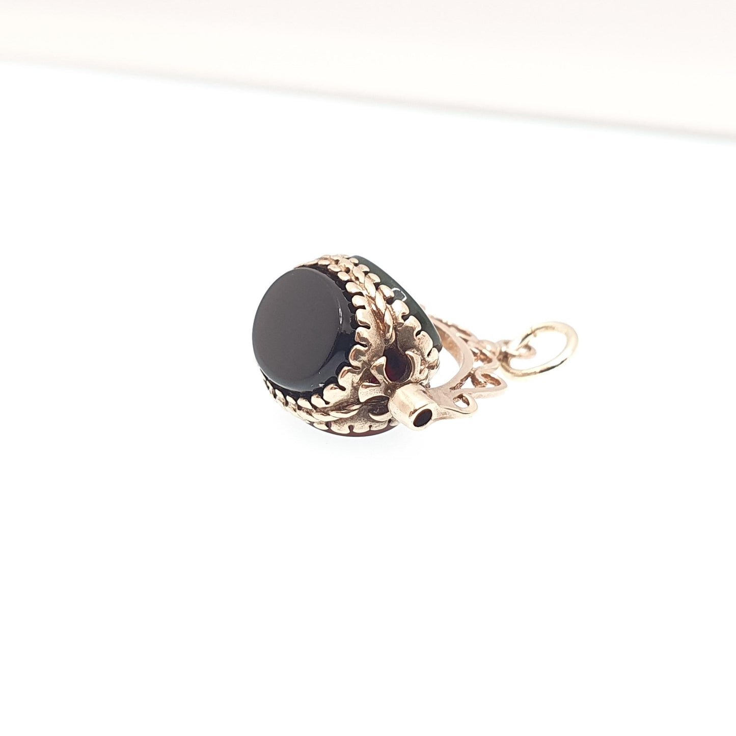 Vintage 9ct 9k Gold Spinner Fob Pendant Bloodstone Onyx Carnelian Necklace Victorian Style Jewelry Jewellery