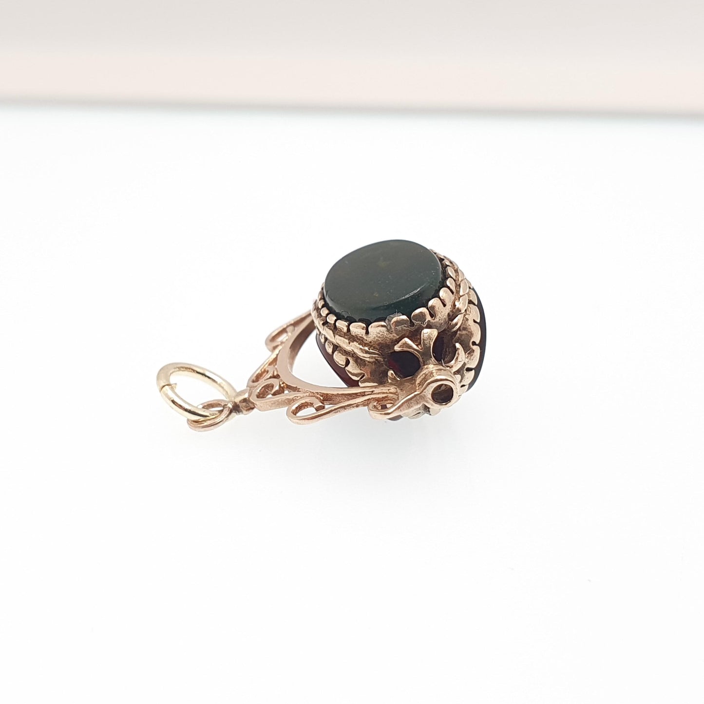 Vintage 9ct 9k Gold Spinner Fob Pendant Bloodstone Onyx Carnelian Necklace Victorian Style Jewelry Jewellery