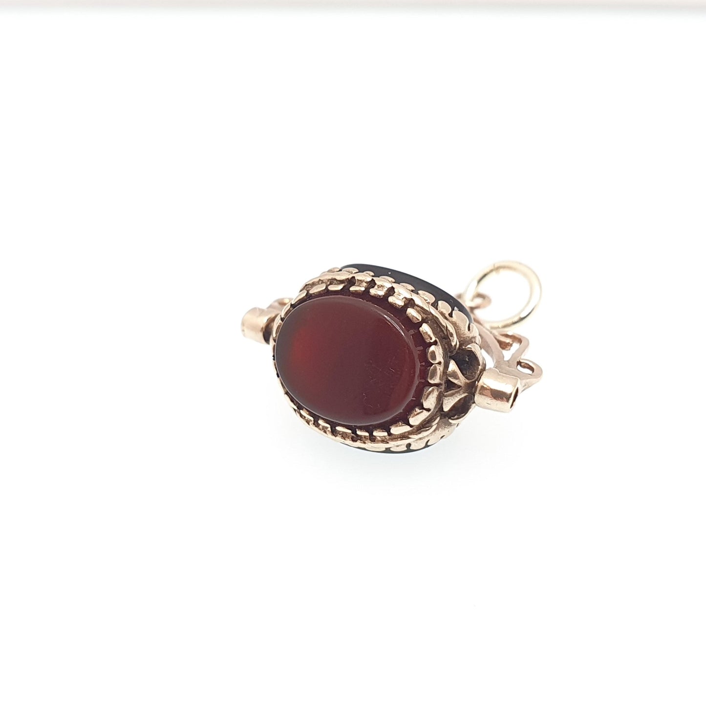 Vintage 9ct 9k Gold Spinner Fob Pendant Bloodstone Onyx Carnelian Necklace Victorian Style Jewelry Jewellery
