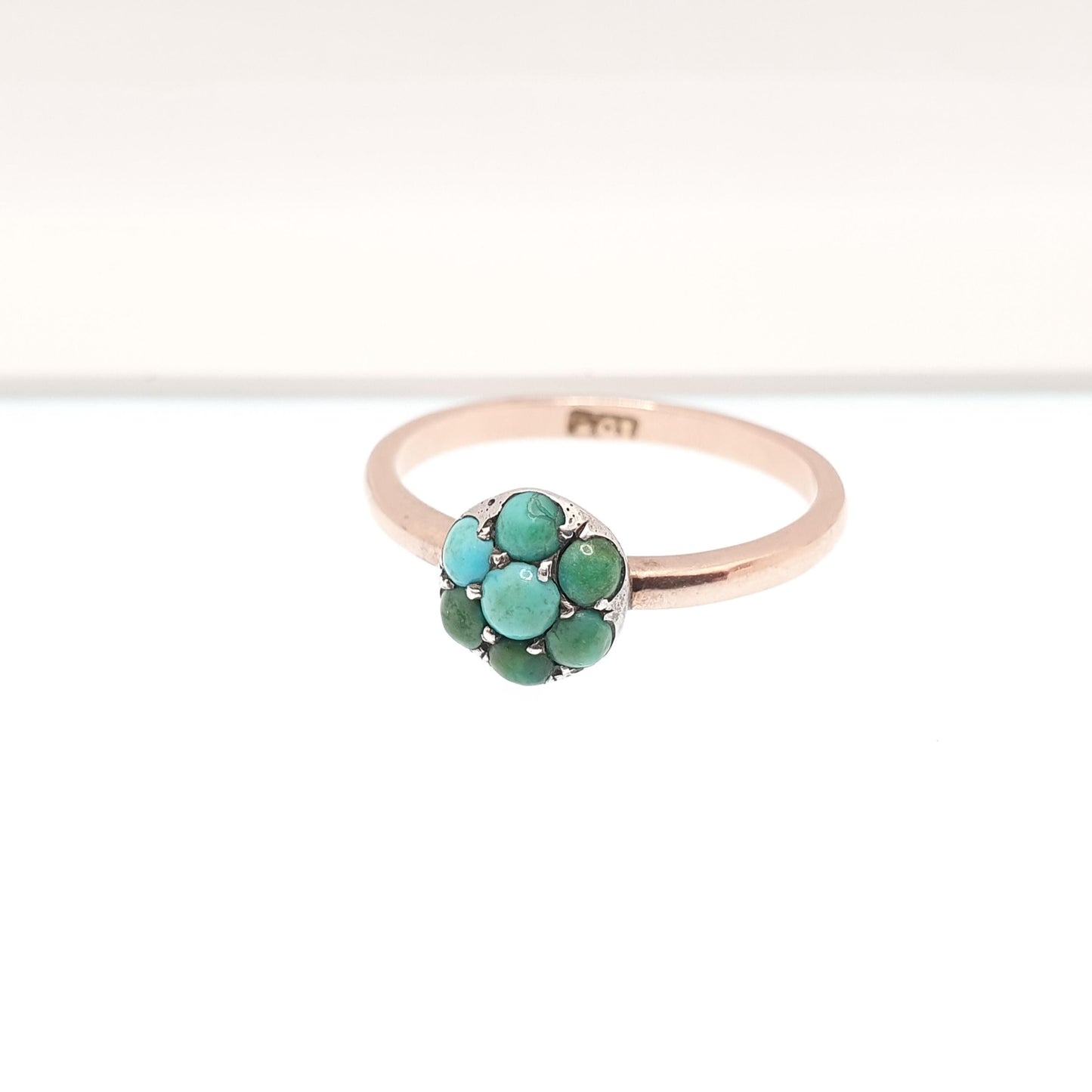 Antique Victorian 9ct Gold Turquoise Ring Cluster Forget Me Not Solid 9k Natural Gemstone Vintage