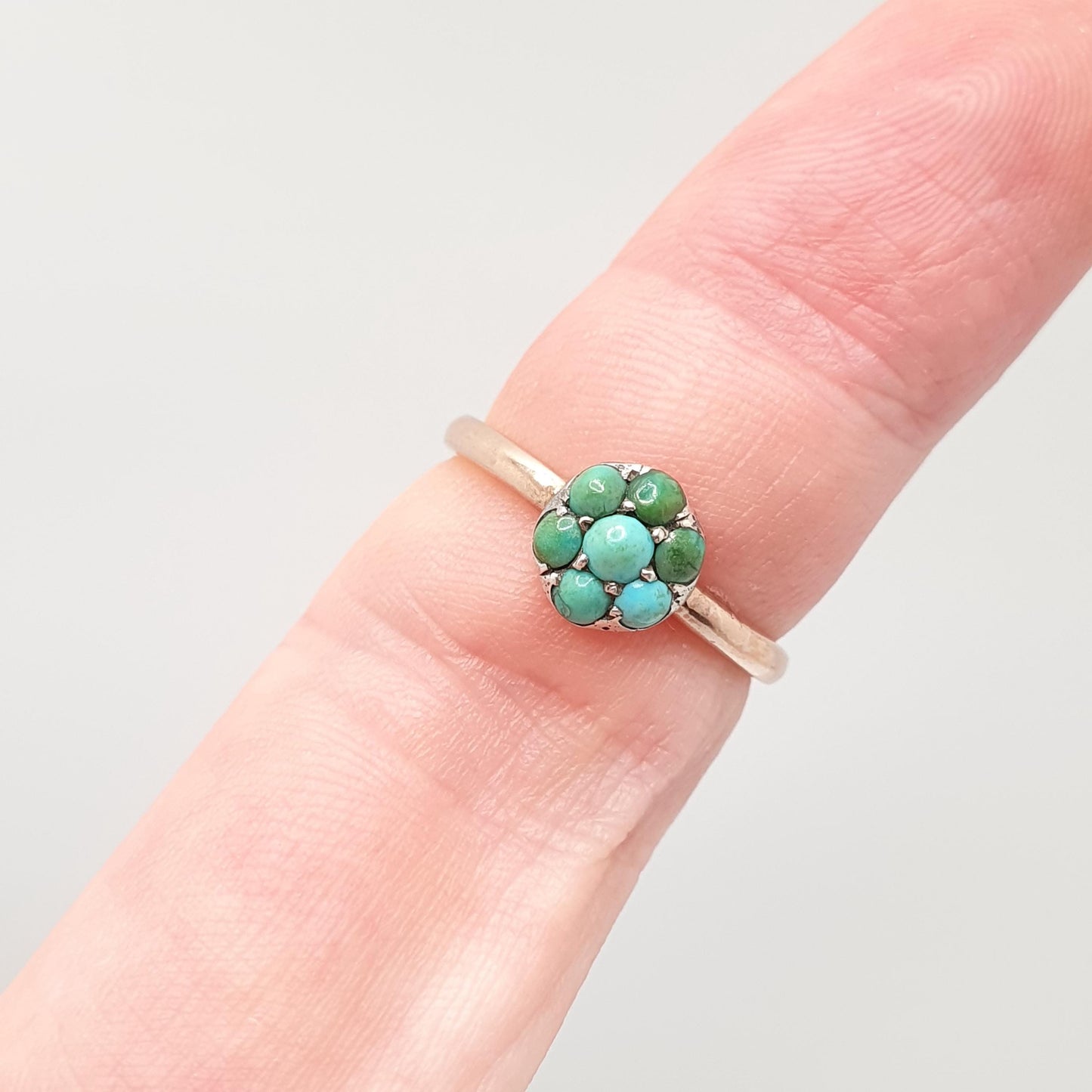 Antique Victorian 9ct Gold Turquoise Ring Cluster Forget Me Not Solid 9k Natural Gemstone Vintage