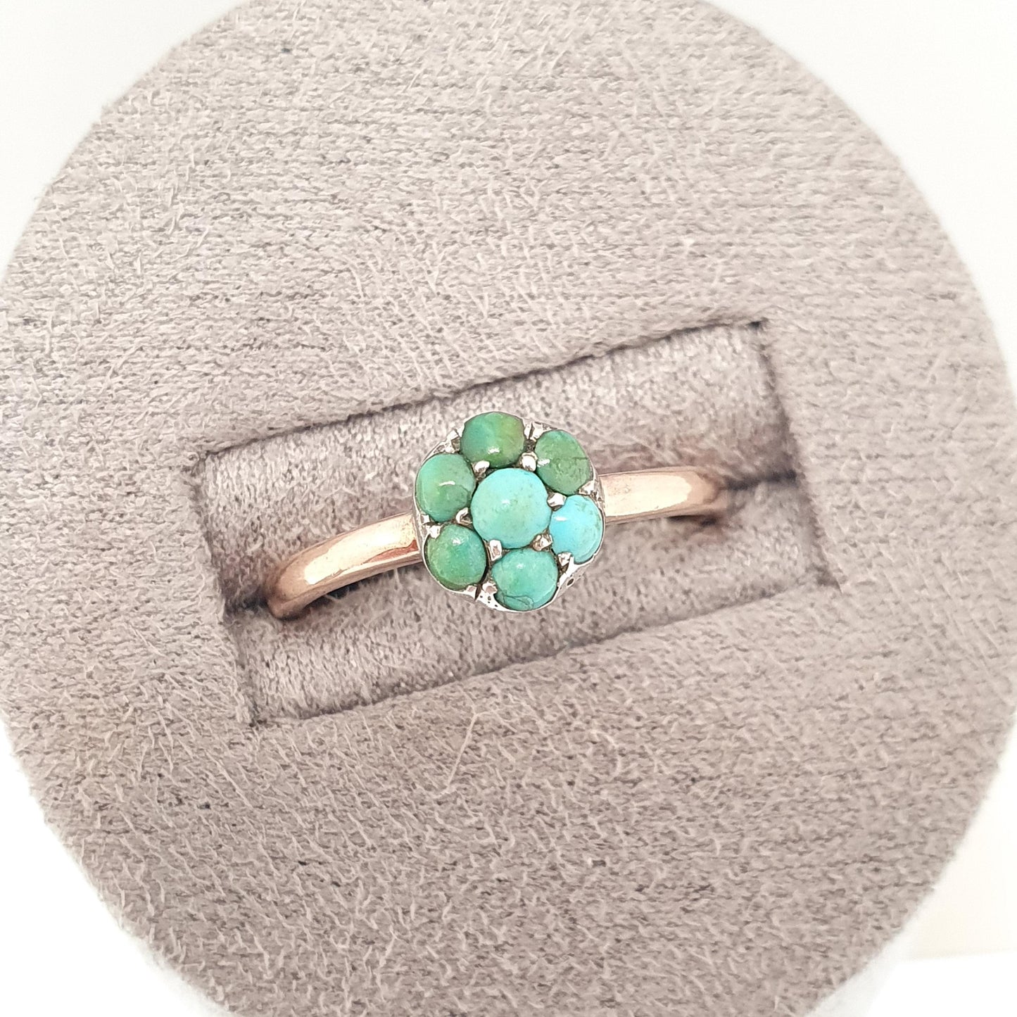 Antique Victorian 9ct Gold Turquoise Ring Cluster Forget Me Not Solid 9k Natural Gemstone Vintage