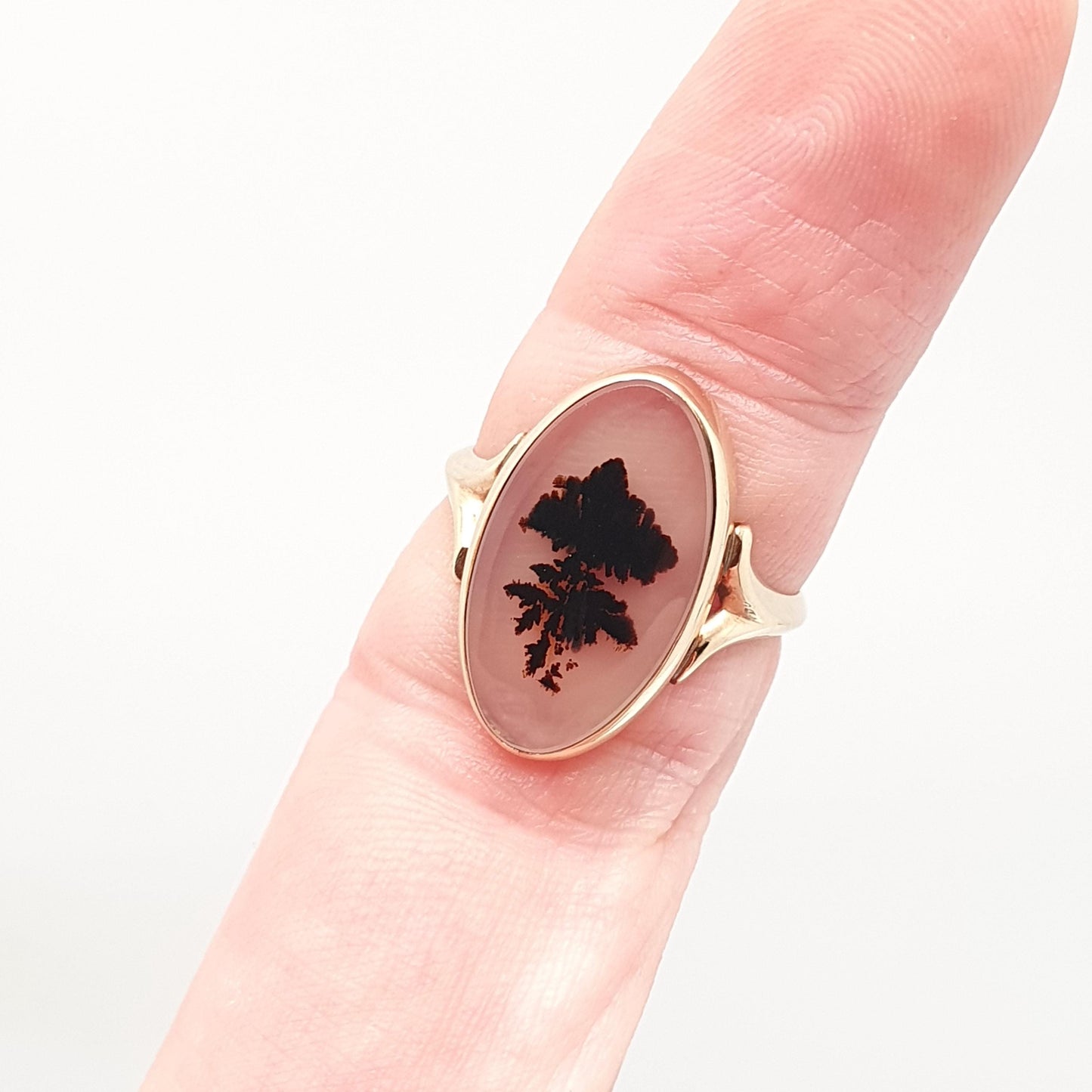 Antique 10k Gold Dendritic Agate Ring Veined Gemstone Signet Oval Solid 10kt 417 Vintage Jewelry