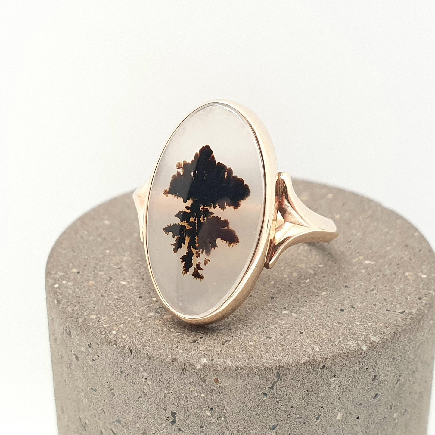 Antique 10k Gold Dendritic Agate Ring Veined Gemstone Signet Oval Solid 10kt 417 Vintage Jewelry