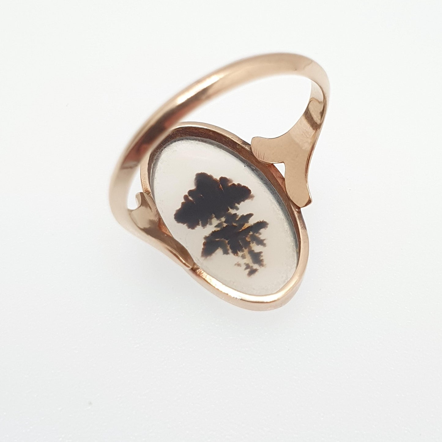 Antique 10k Gold Dendritic Agate Ring Veined Gemstone Signet Oval Solid 10kt 417 Vintage Jewelry
