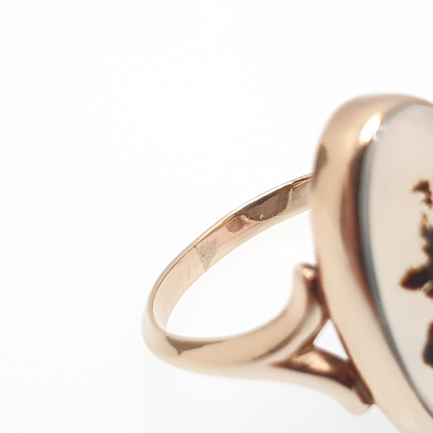 Antique 10k Gold Dendritic Agate Ring Veined Gemstone Signet Oval Solid 10kt 417 Vintage Jewelry
