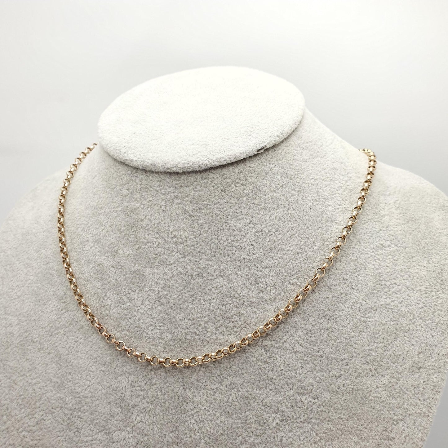 Vintage 9k 9ct Gold Belcher Link Chain Necklace Dog Clip Rolo Round 43cm 16.9" 4.11g Solid 375 Womens Mens