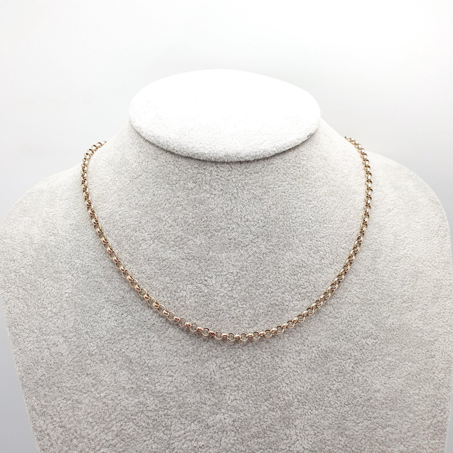 Vintage 9k 9ct Gold Belcher Link Chain Necklace Dog Clip Rolo Round 43cm 16.9" 4.11g Solid 375 Womens Mens