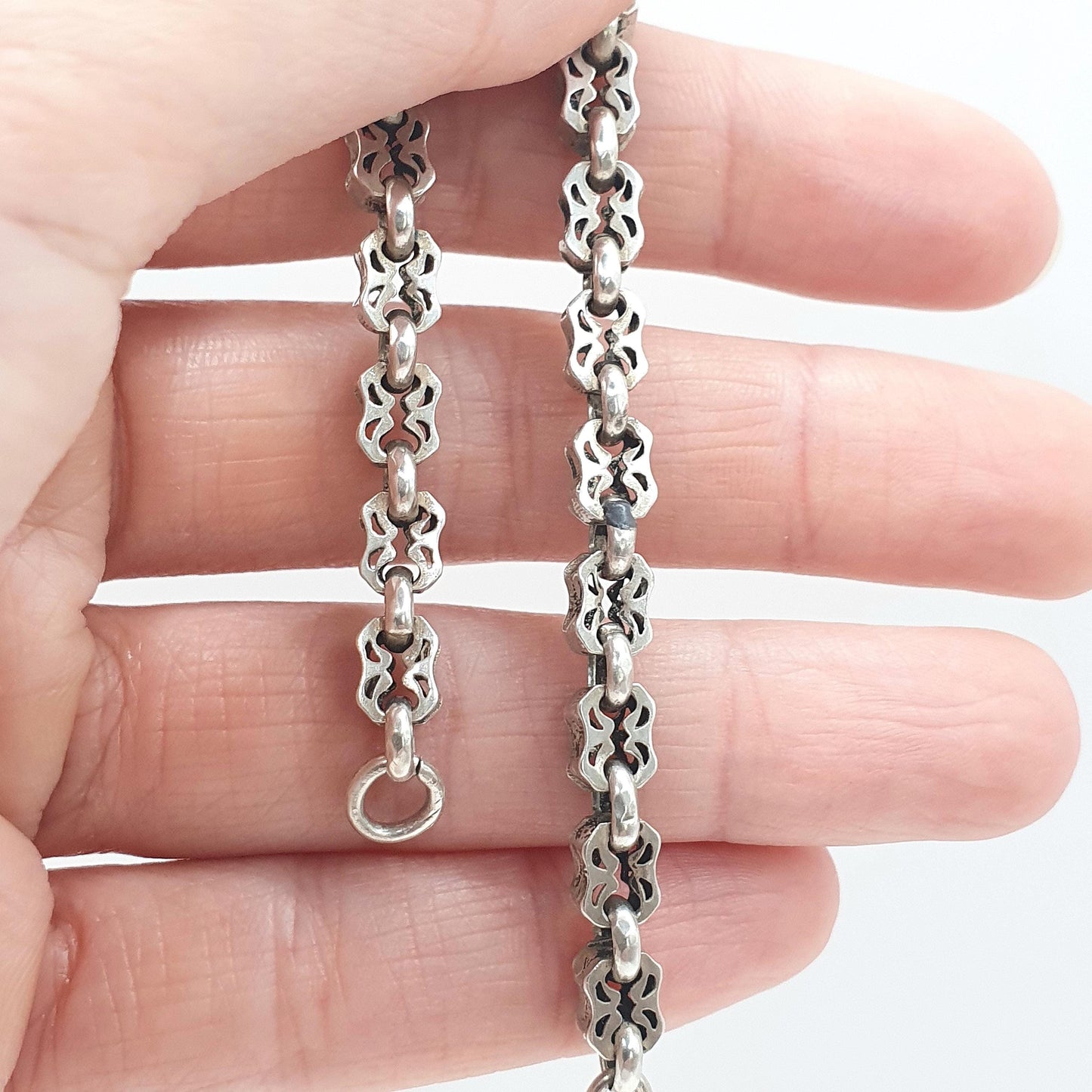 Antique Victorian Fancy Link Bracelet with Dog Clip Stars and Bars Style 7.48g 17.5cm Vintage Womens Jewelry