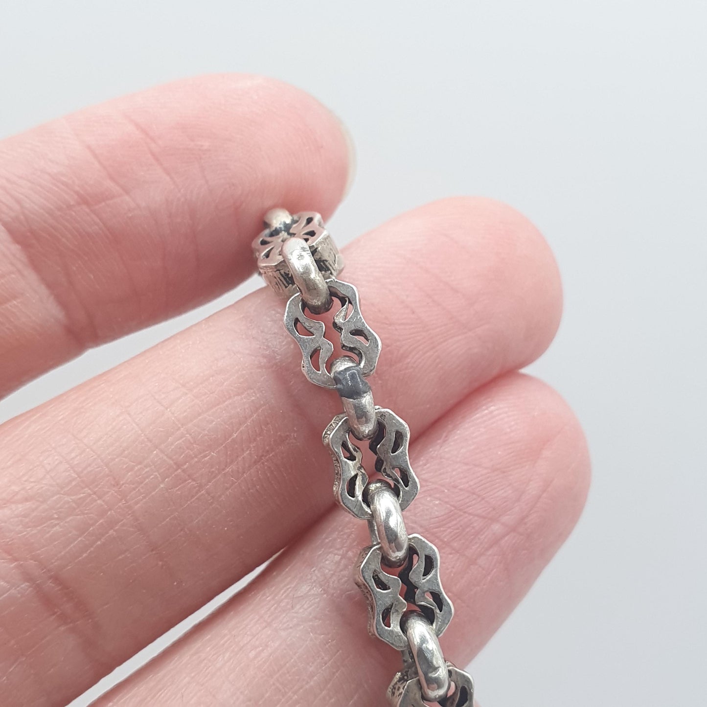 Antique Victorian Fancy Link Bracelet with Dog Clip Stars and Bars Style 7.48g 17.5cm Vintage Womens Jewelry