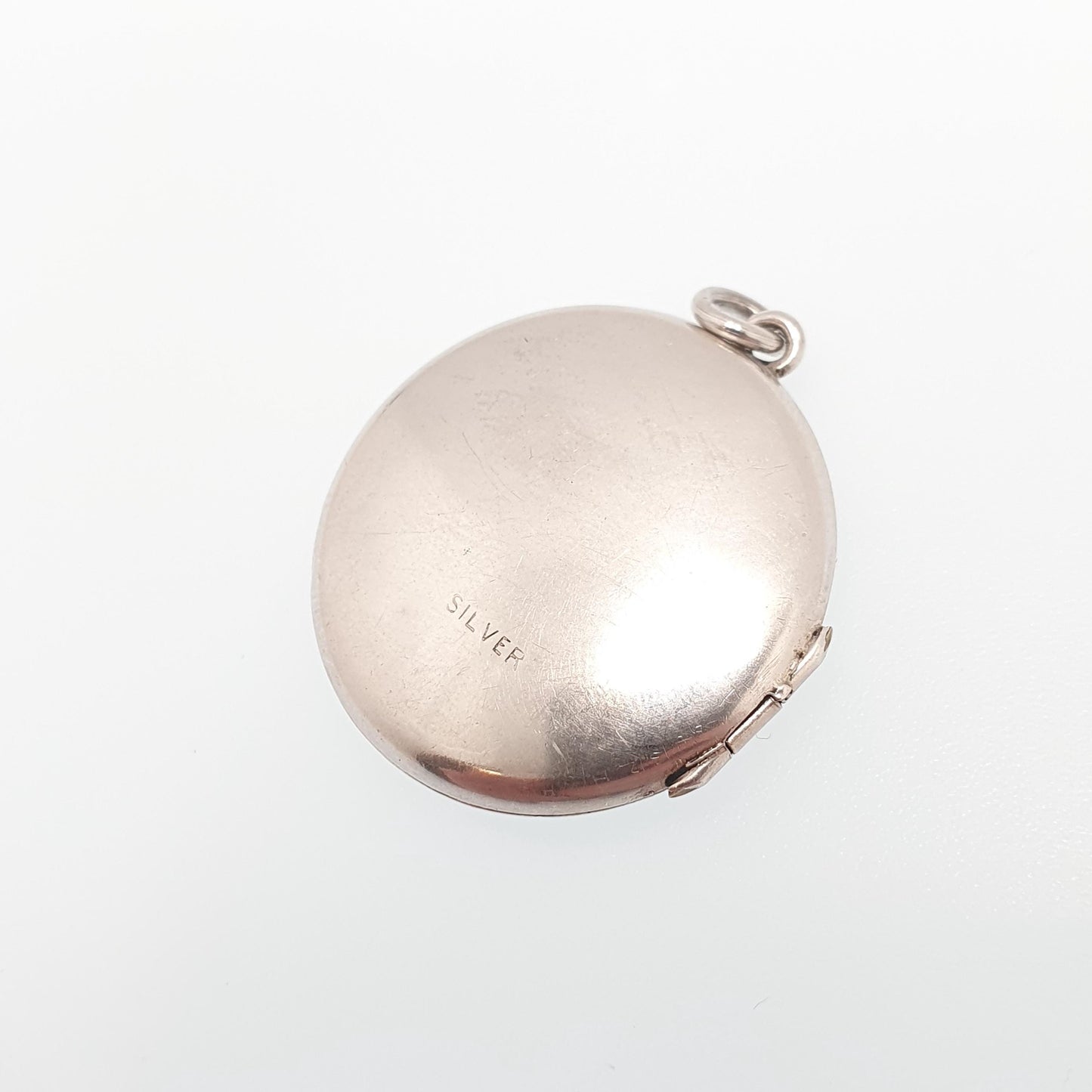 Antique Solid Silver Locket Art Deco Geometric Pattern Round Circle Necklace Pendant Vintage Jewellery
